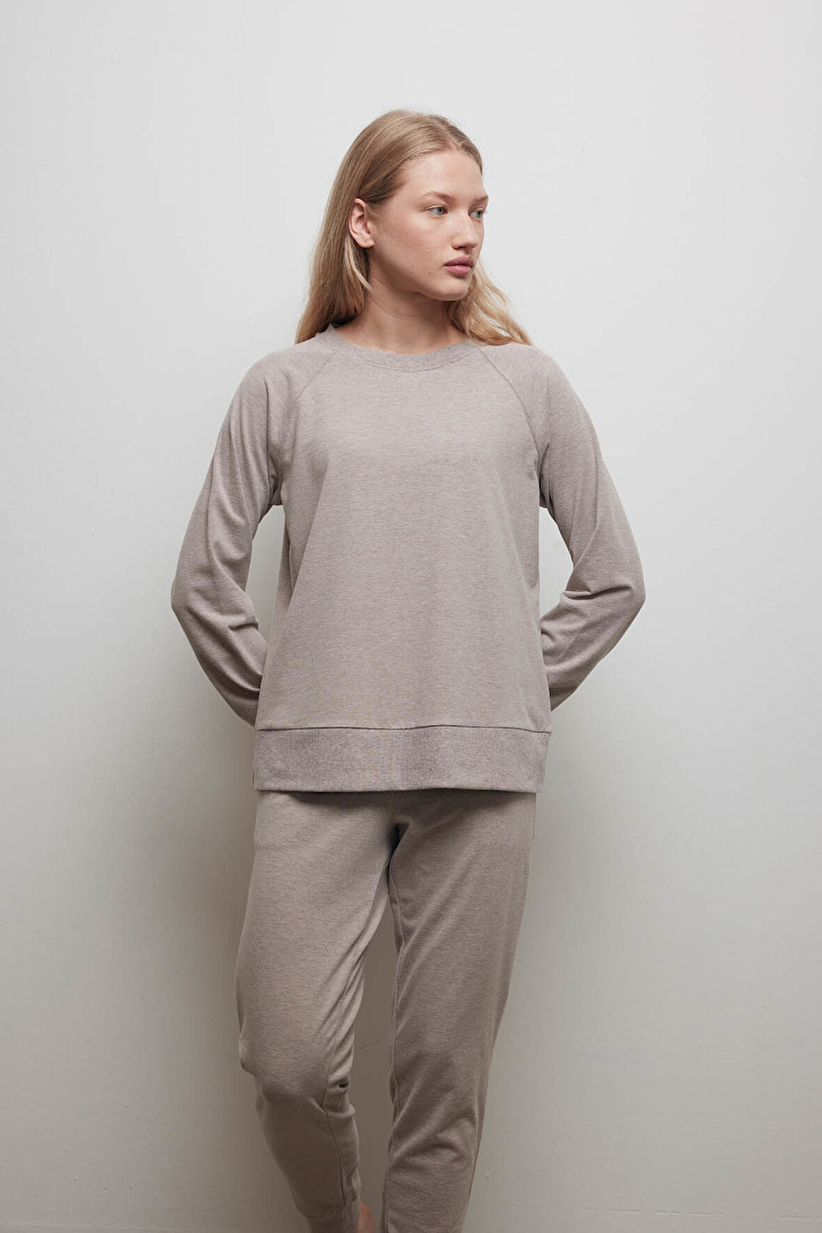 Kadın Pamuklu Reglan Uzun Kollu Pijama Üstü