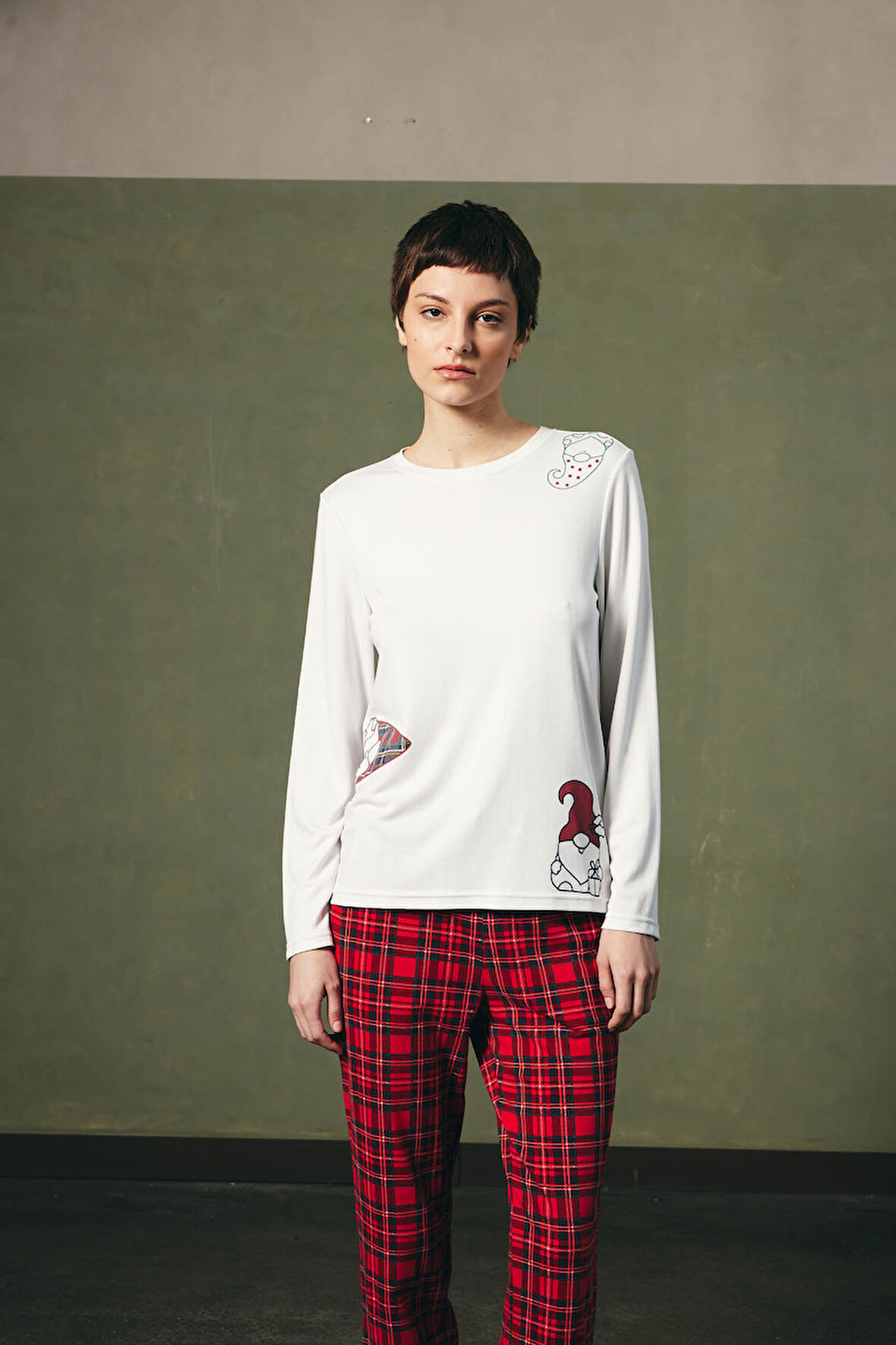 Kadın Pamuklu Uzun Kollu Pijama Üstü