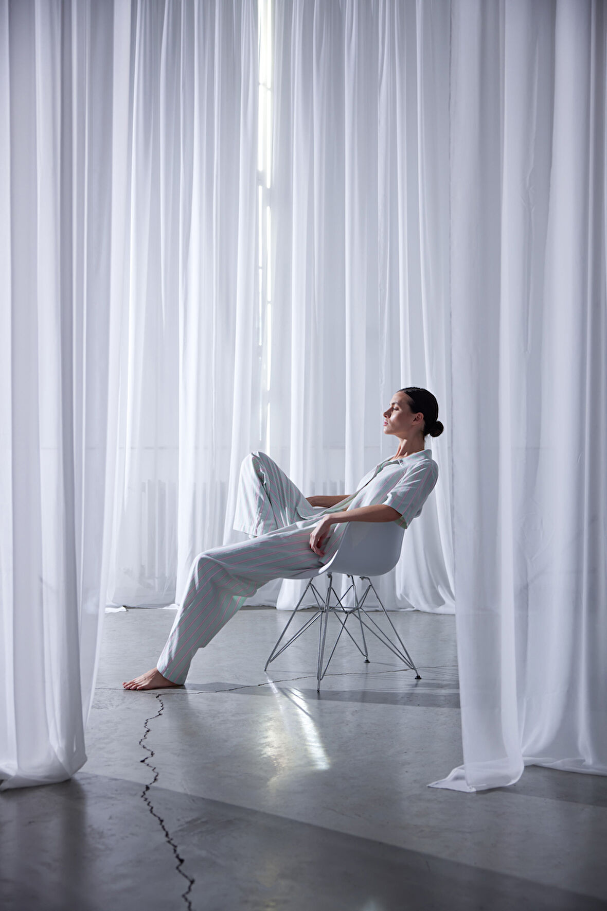 Kadın Dokuma Kısa Kollu Gömlek Pijama Üstü