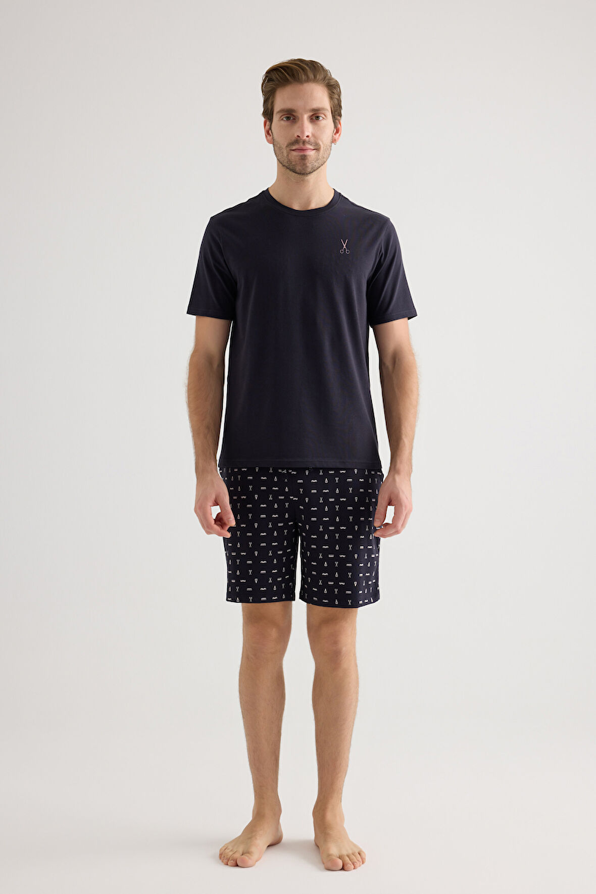 Erkek Pamuklu Kısa Kollu Şort Pijama Takımı