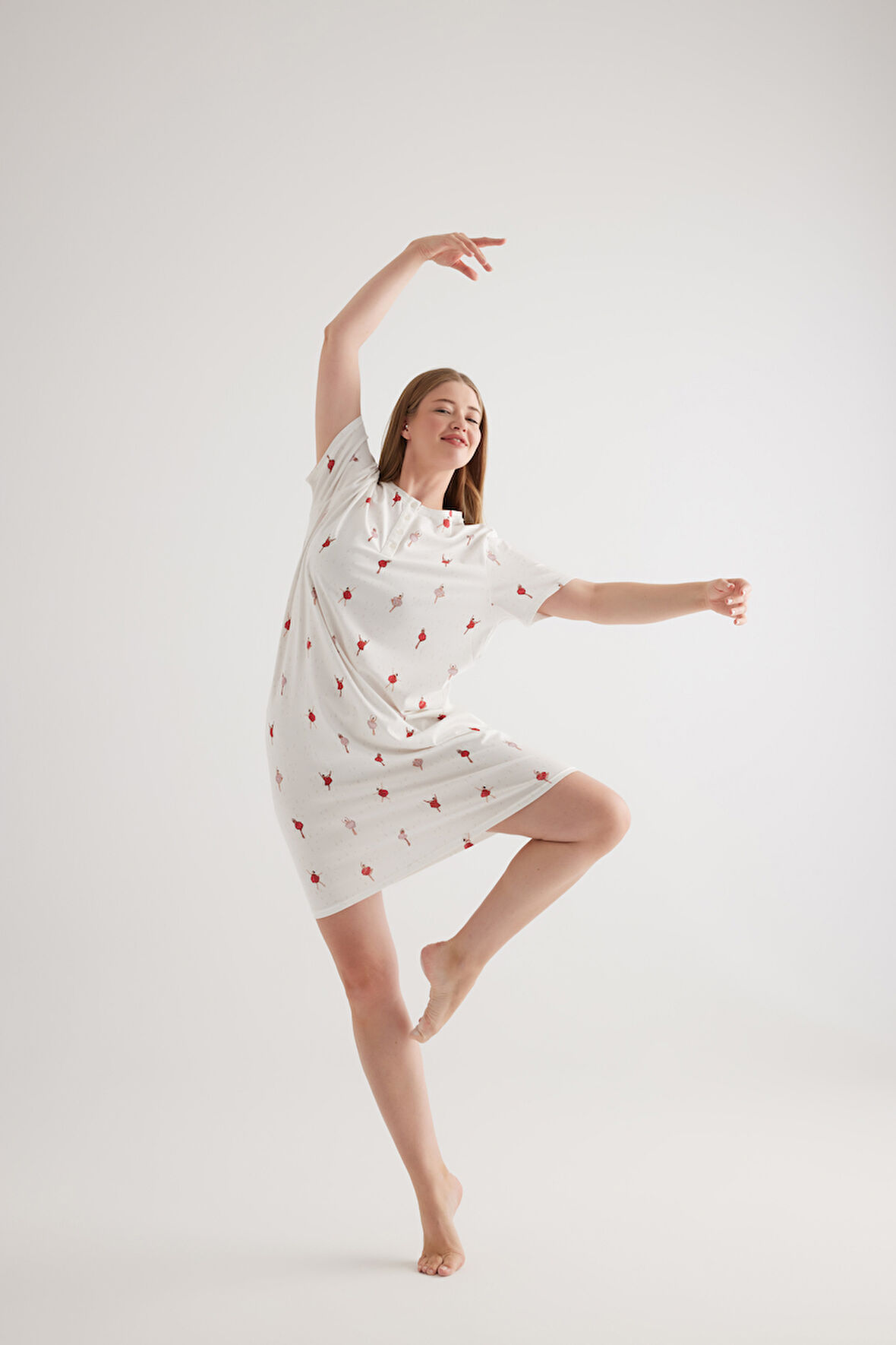 Kadın Plus Size Pamuklu Patlı Kısa Kollu Gecelik