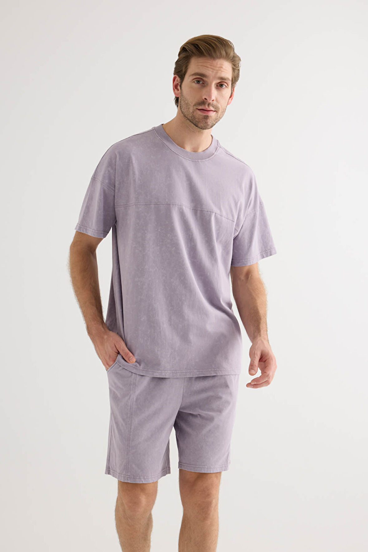 Erkek Pamuklu Yıkamalı Kısa Kollu T-shirt