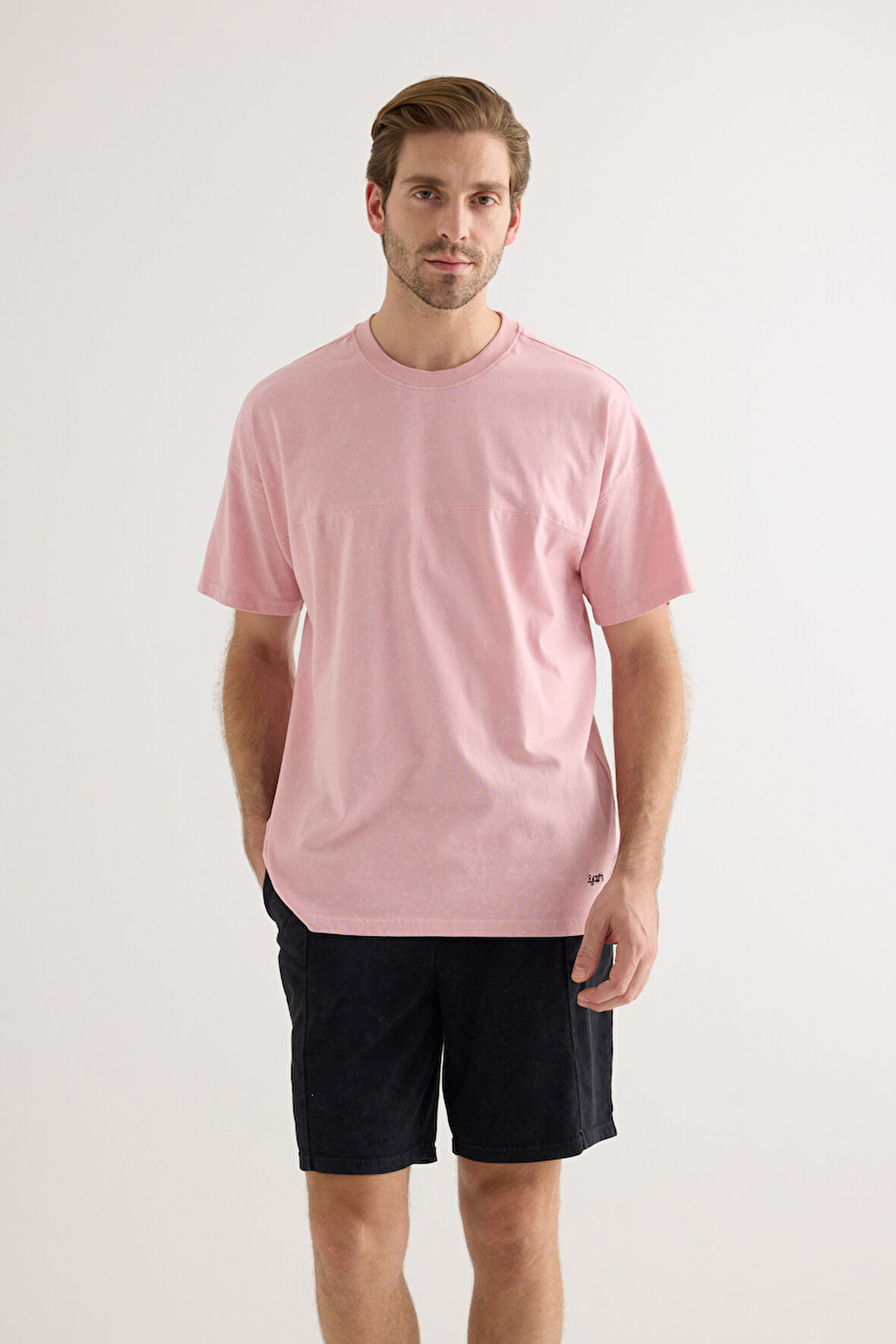 Erkek Pamuklu Yıkamalı Kısa Kollu T-shirt