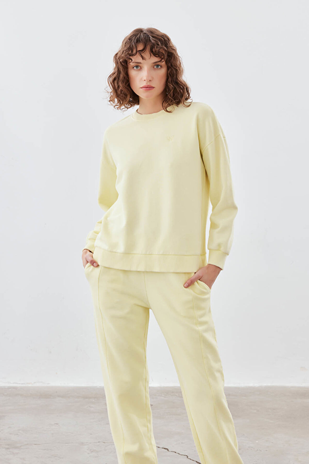 Kadın Pamuklu Yıkamalı Üç İplik Uzun Kollu Sweatshirt