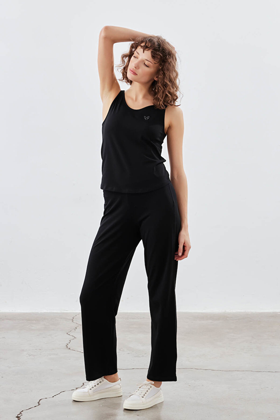 Kadın Pamuklu Kalın Askılı Atlet Uzun Pijama Takımı