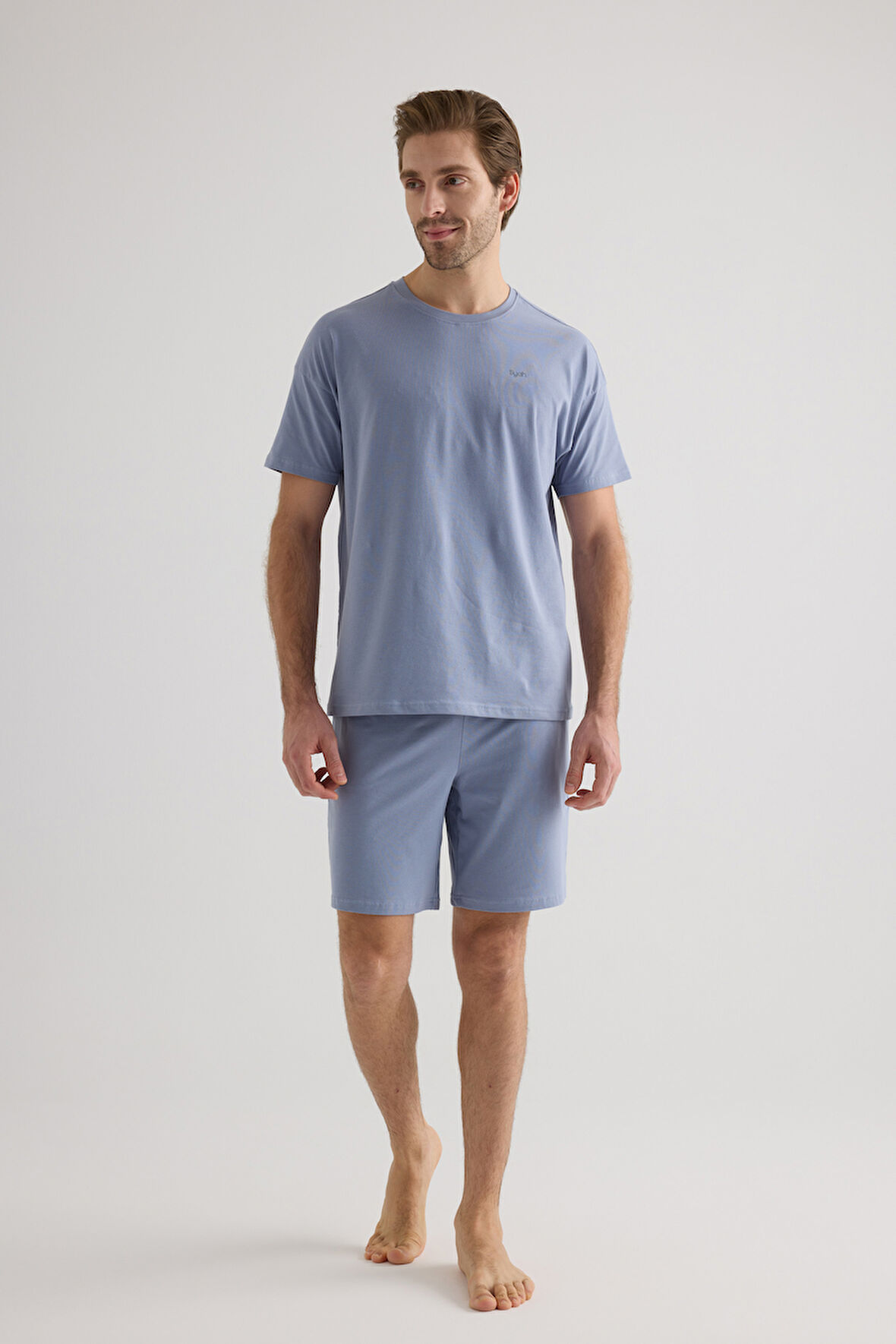 Erkek Pamuklu Kısa Kollu Şortlu Pijama Takımı