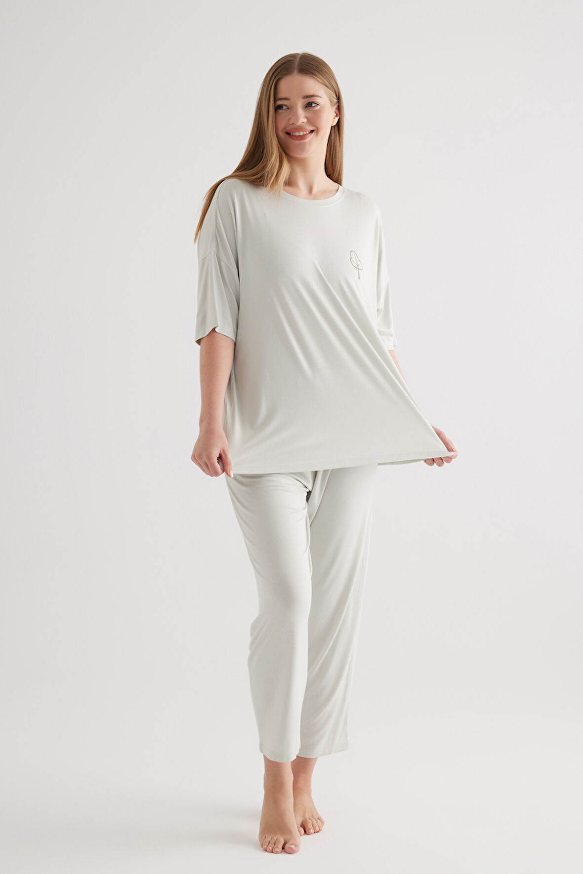 Kadın Plus Size Viscose Kısa Kollu Uzun Pijama Takımı