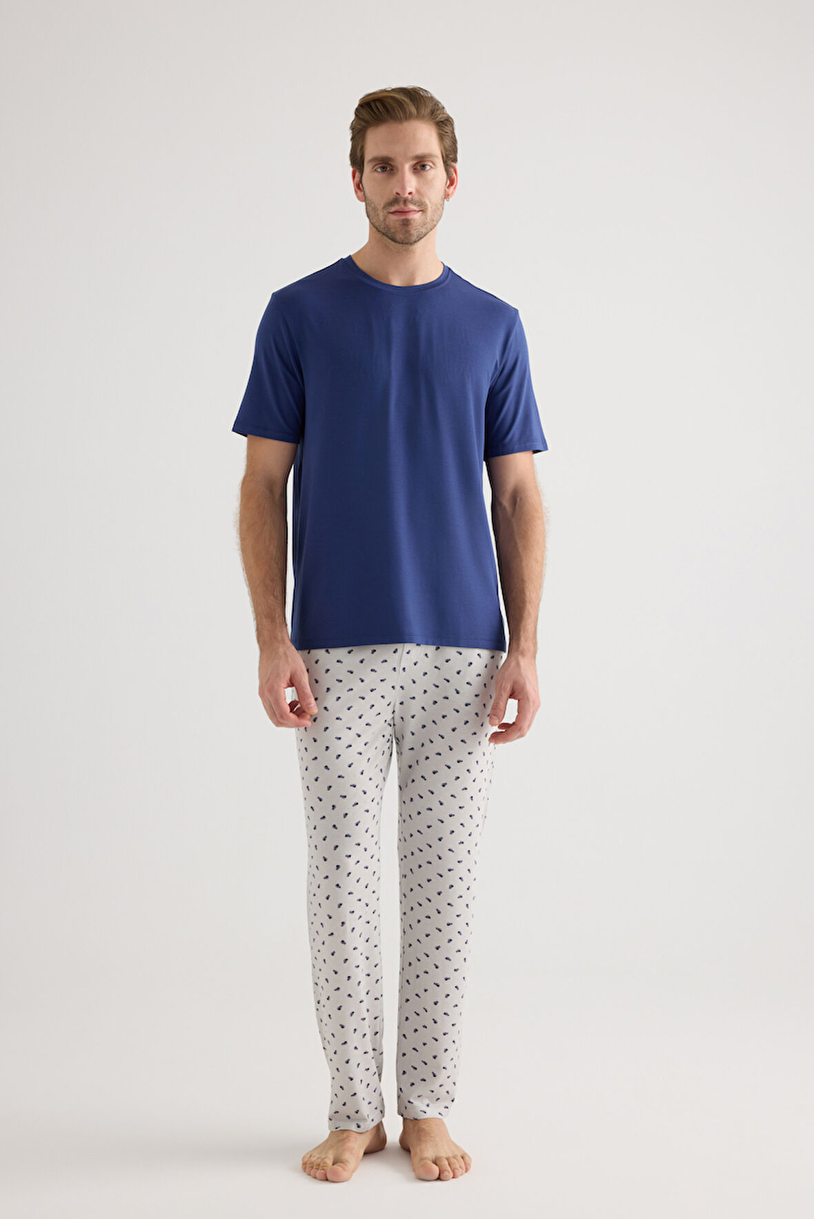 Erkek Modal Kısa Kollu Uzun Pijama Takımı