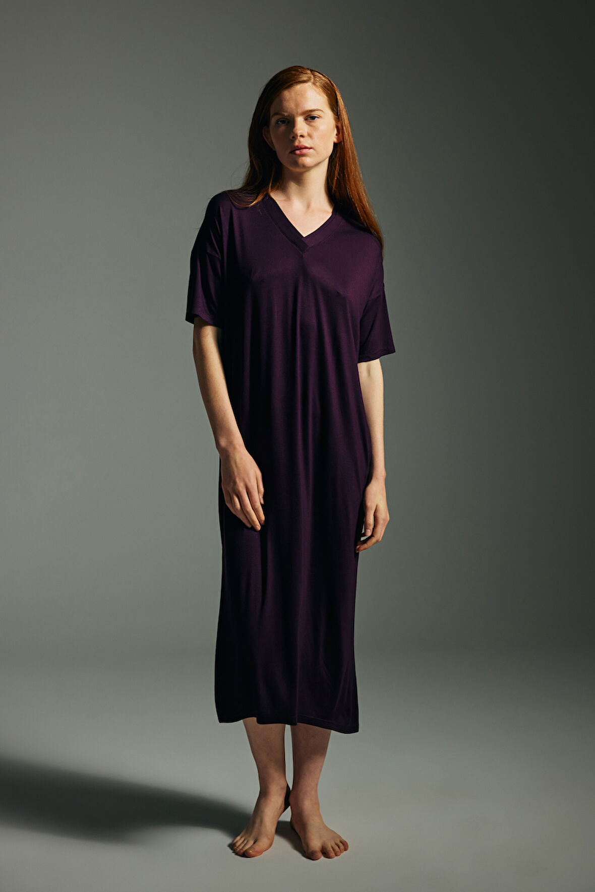 Kadın Viskon Kısa Kollu V Yaka Gecelik