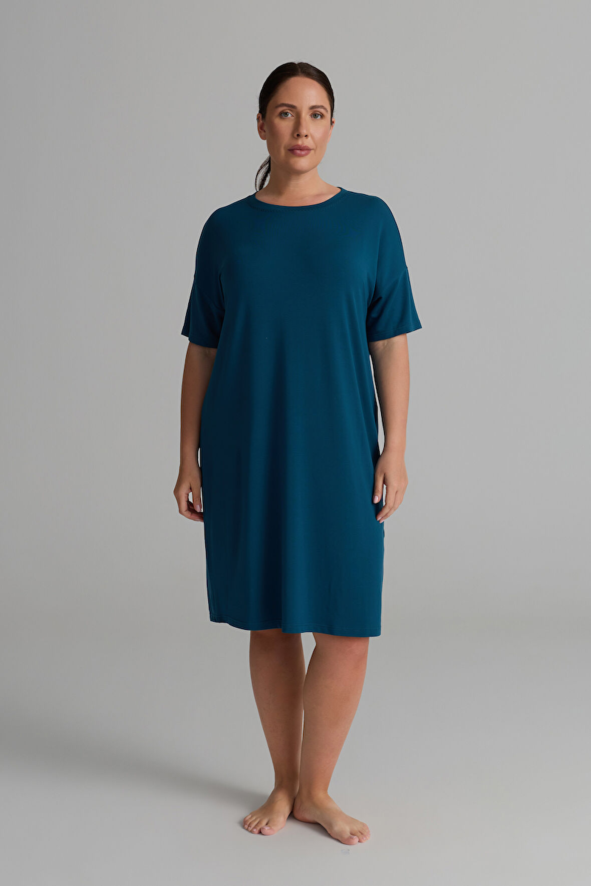 Kadın Plus Size Modal İki İplik Kısa Kollu Elbise