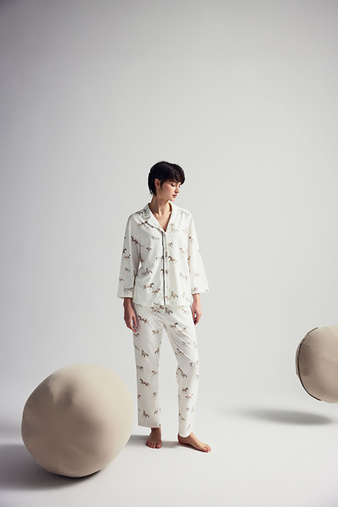 Kadın Pamuklu Uzun Kollu Gömlek Pijama Takımı