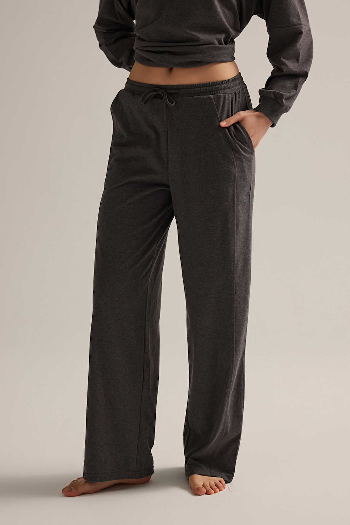 Kadın Pamuklu Cepli Uzun Pijama Altı