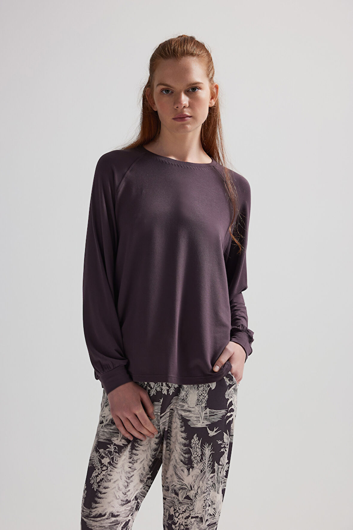 Kadın Modal İki İplik Uzun Reglan Kollu Pijama Üstü