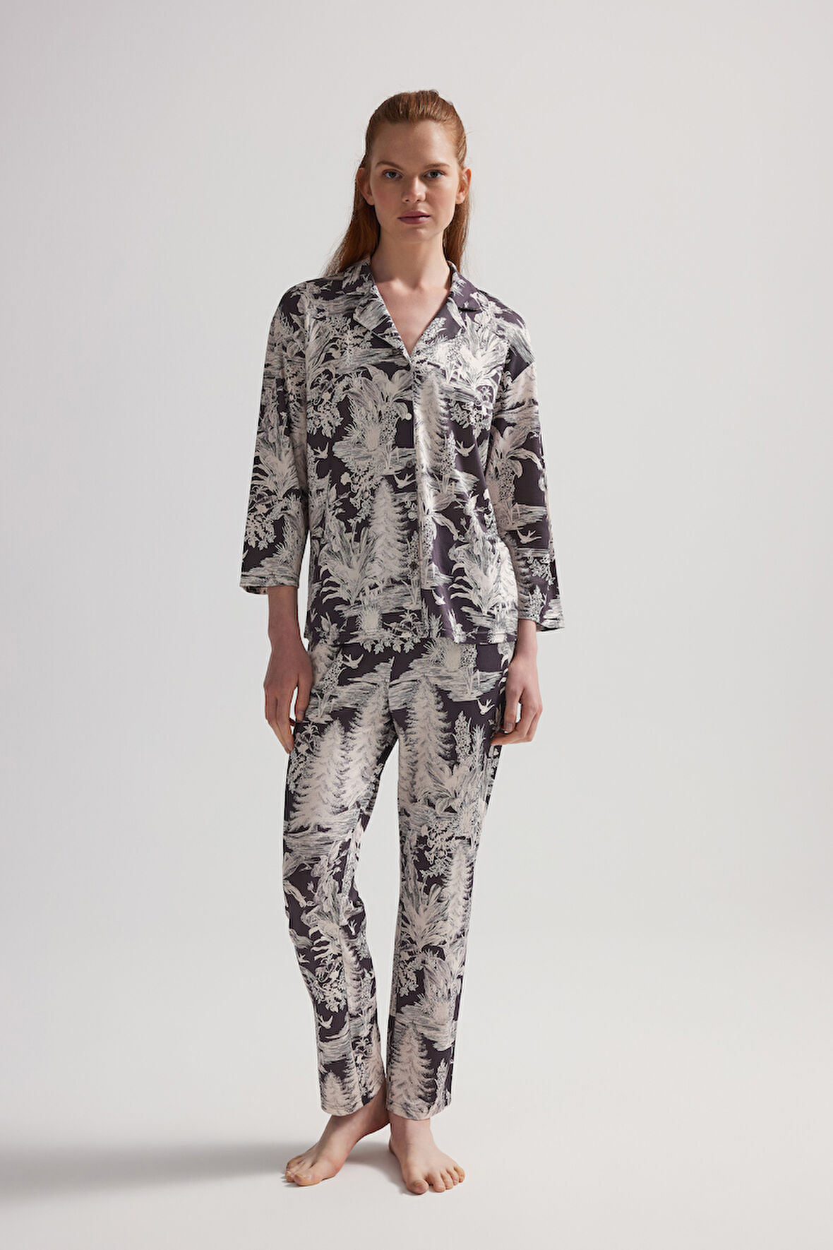 Kadın Viskon Uzun Kollu Gömlek Pijama Takımı