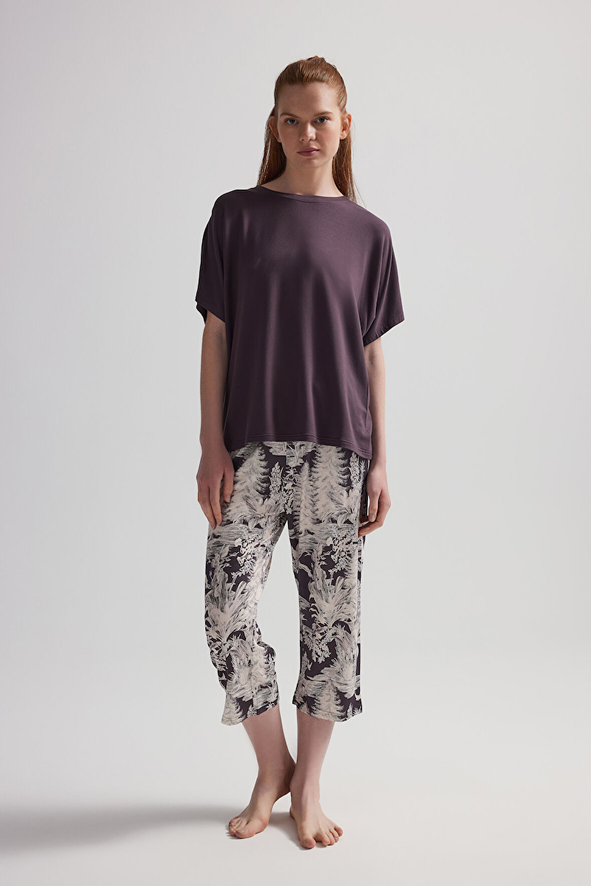 Kadın Modal İki İplik Kısa Kollu Kapri Pijama Takımı