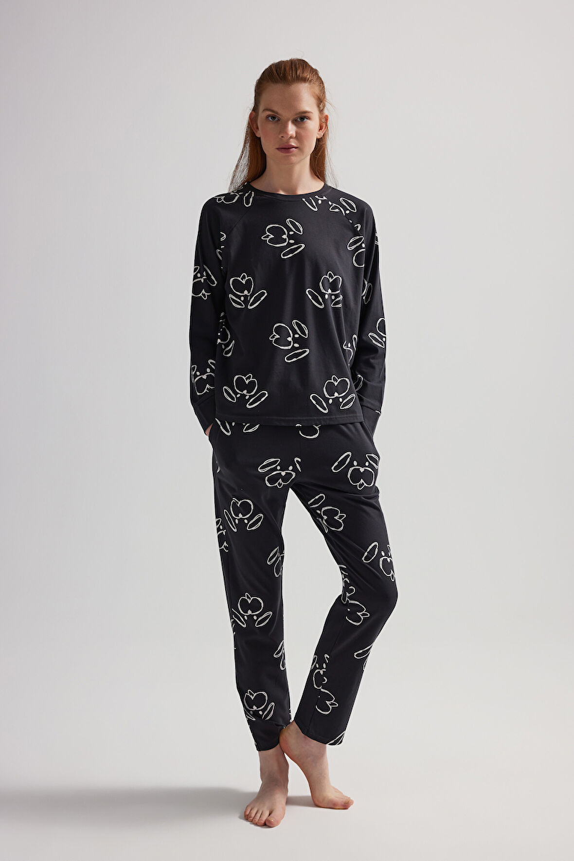 Kadın Pamuklu Reglan Kollu Uzun Pijama Takımı