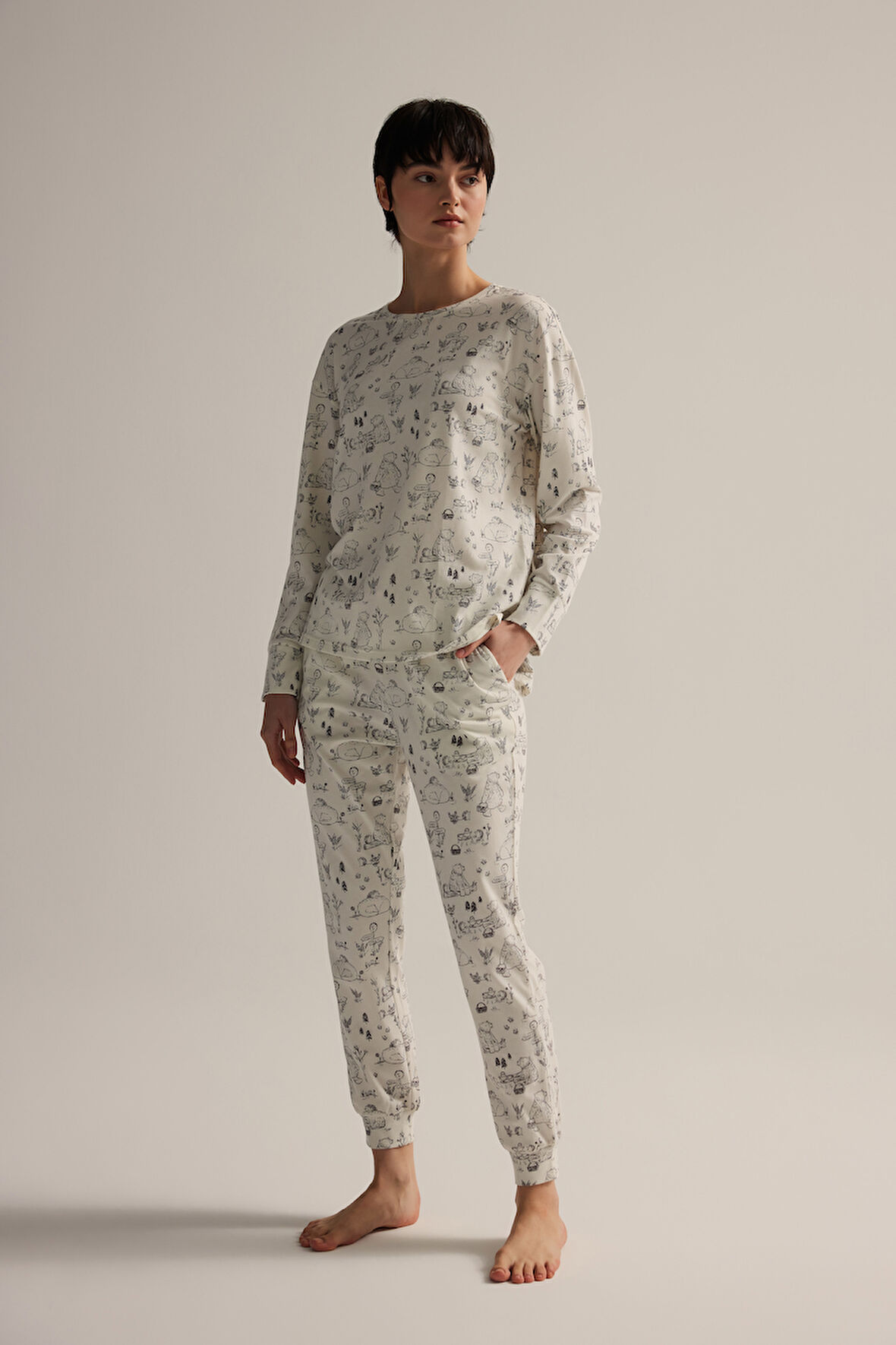 Kadın Pamuklu Uzun Kollu Pijama Takımı
