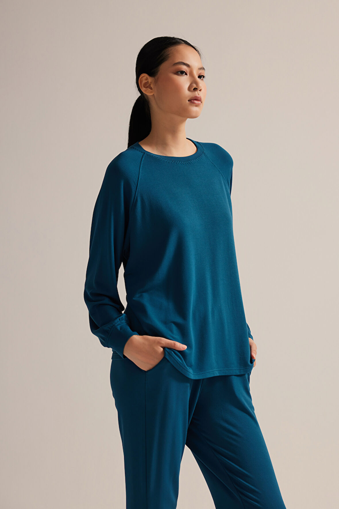 Kadın Modal İki İplik Uzun Reglan Kollu Sweatshirt