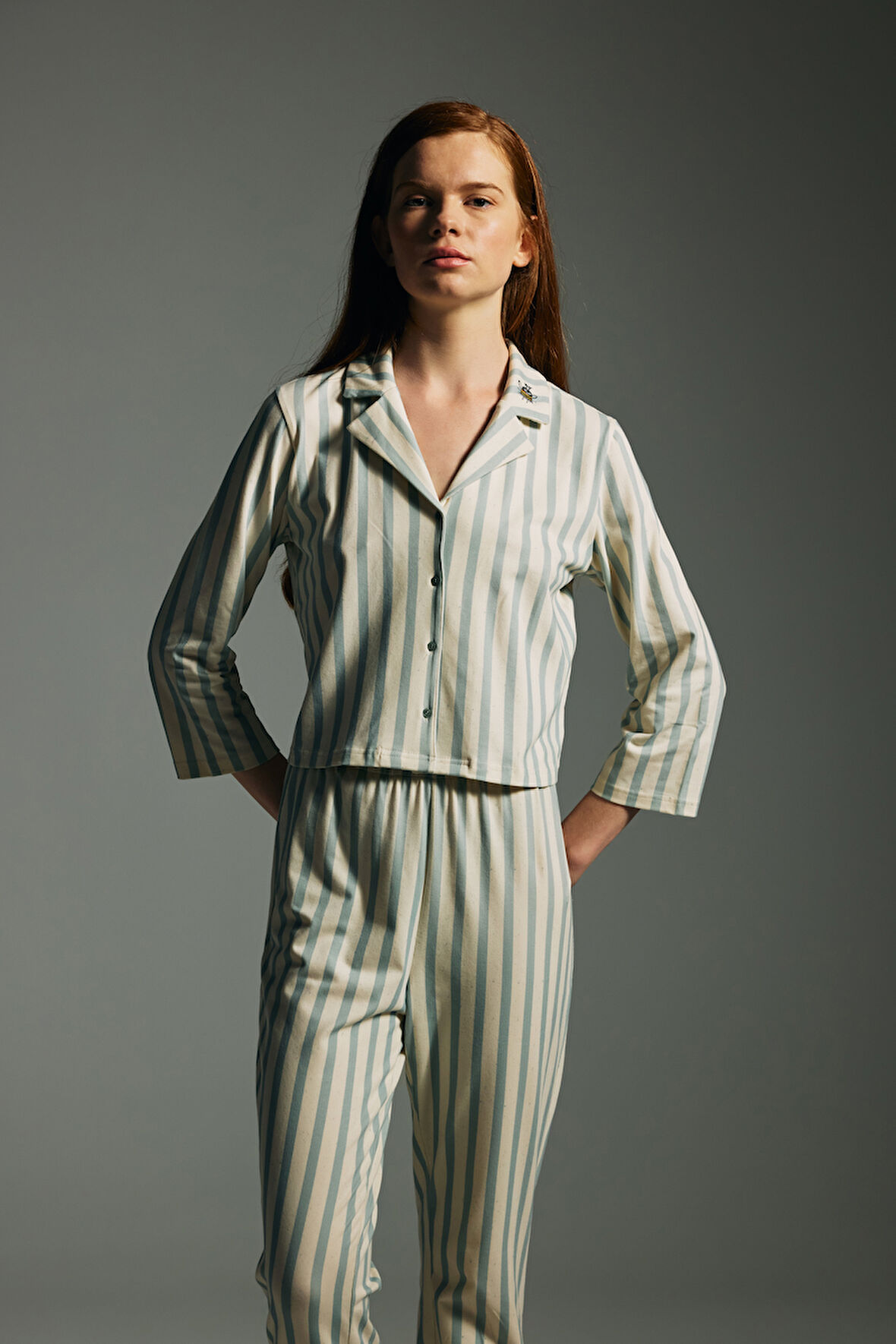 Kadın Pamuklu Uzun Kollu Gömlek Pijama Üstü