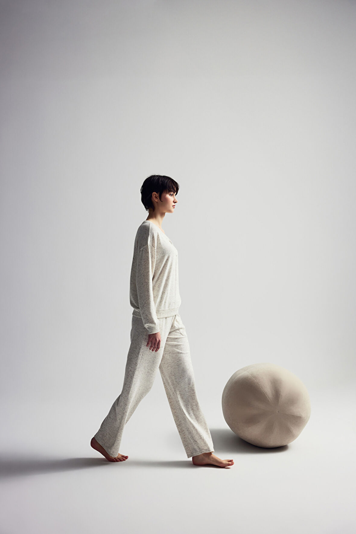 Kadın Pamuklu Kırçıllı Örme Uzun Kollu Takım