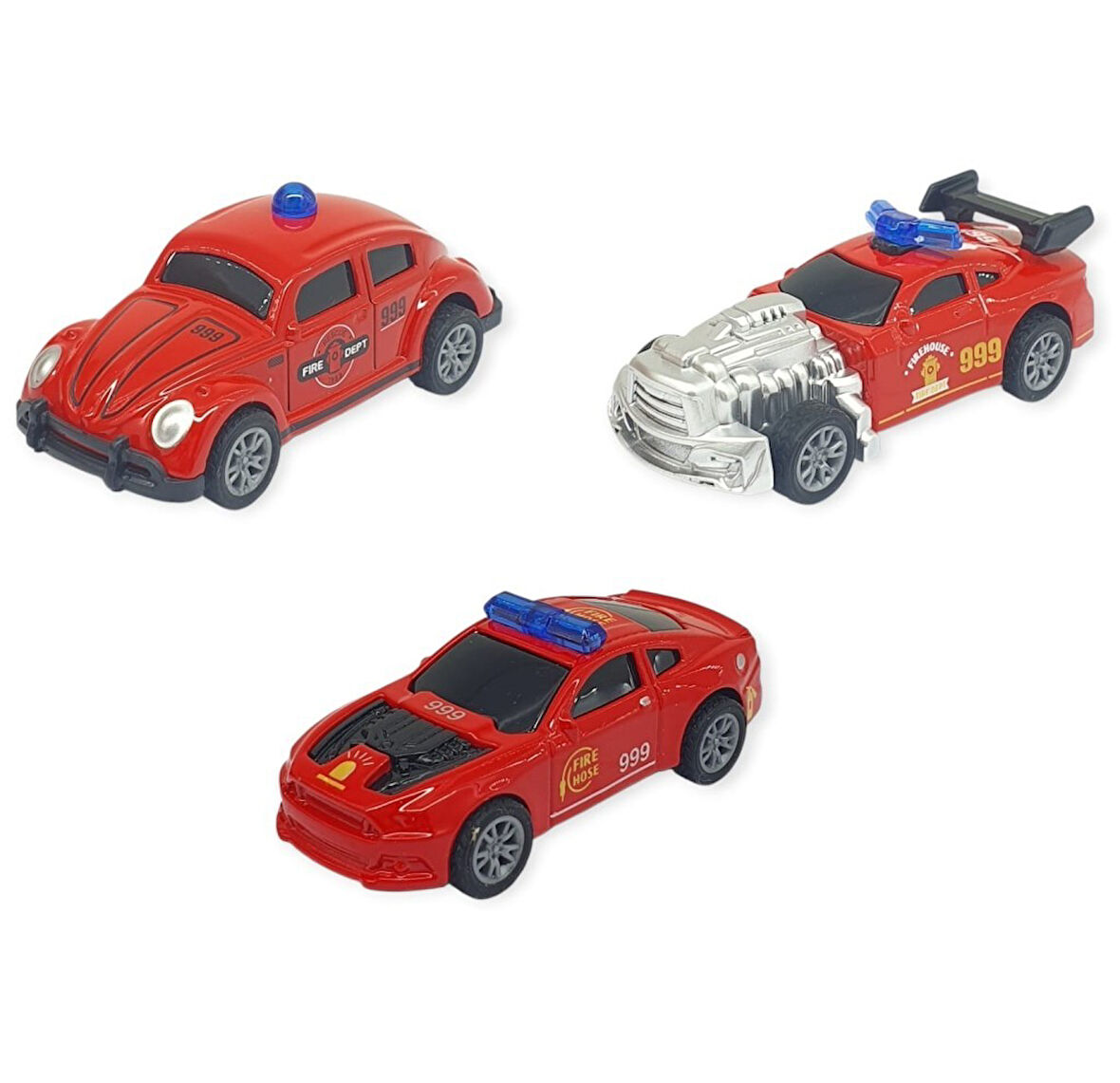 Çek Bırak Metal Küçük Arabalar 3'lü 8 cm - İtfaiye Araçları