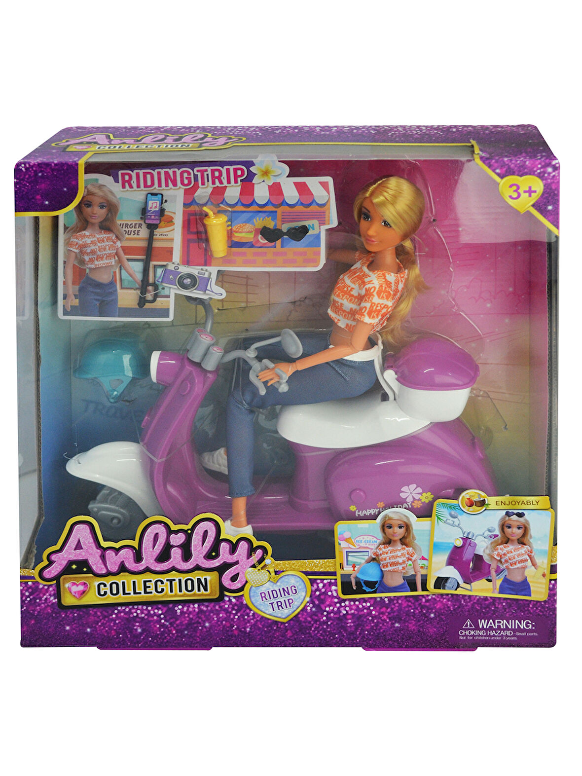 Anlily Motosikletli Bebek Mor