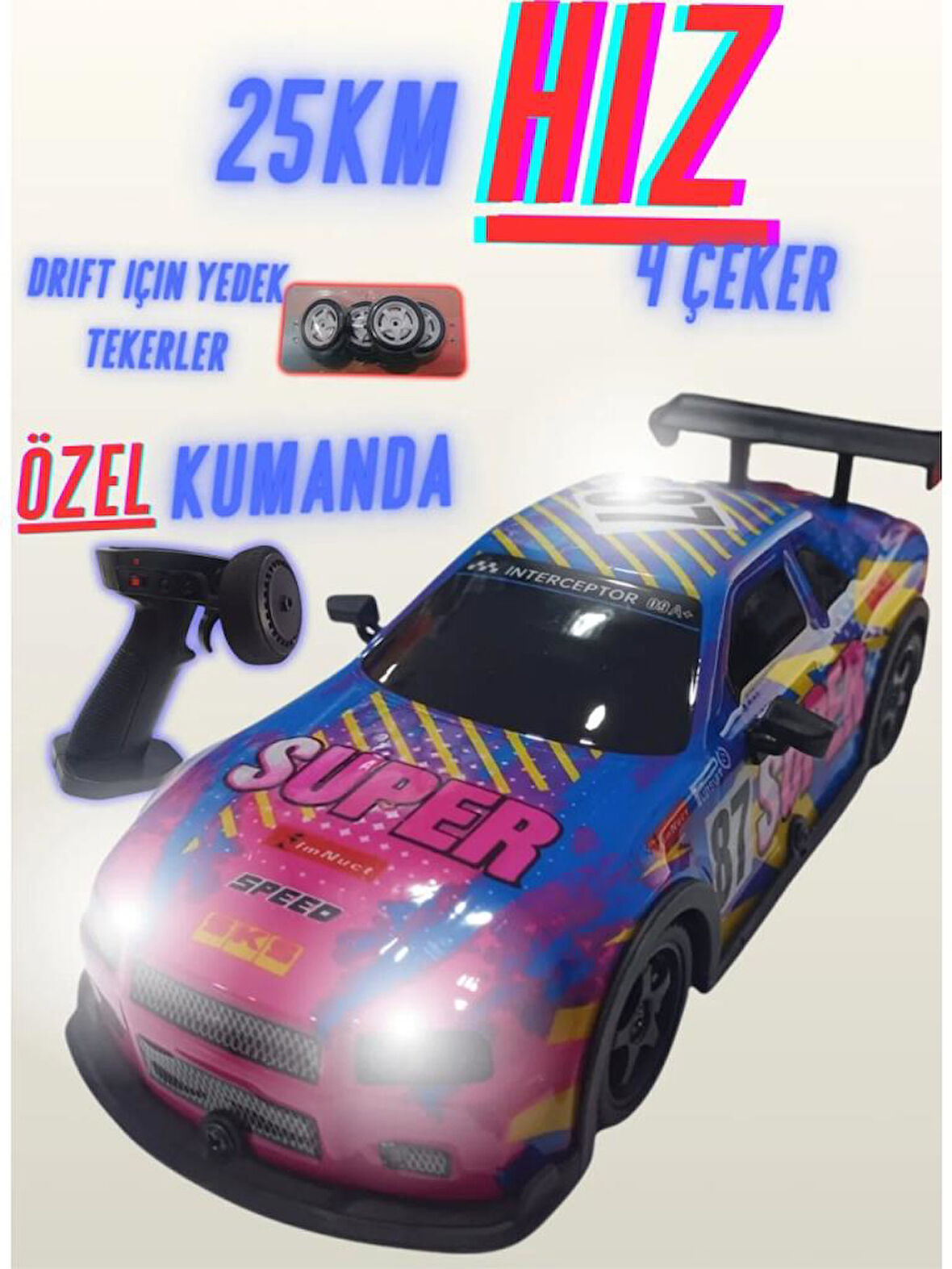 Seher Oyuncak 1:22 Ölçek Uzaktan Kumandalı 4x4 Drift Yapabilen Işıklı Sesli Oyuncak GTR Araç (ITEM KOD : SH40735B)