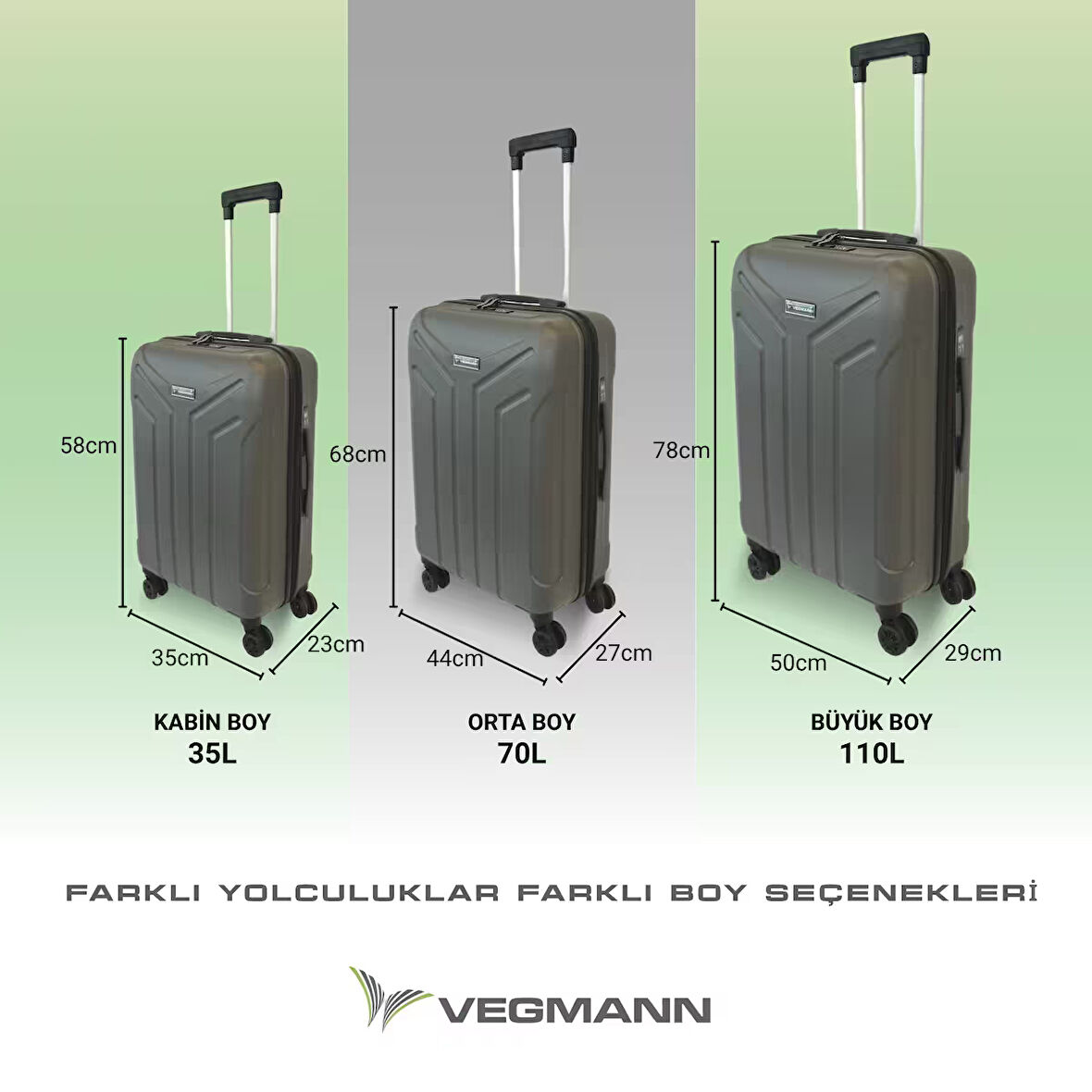 Vegmann Tartılı Scavel Antrasit 3 lü Valiz Seti