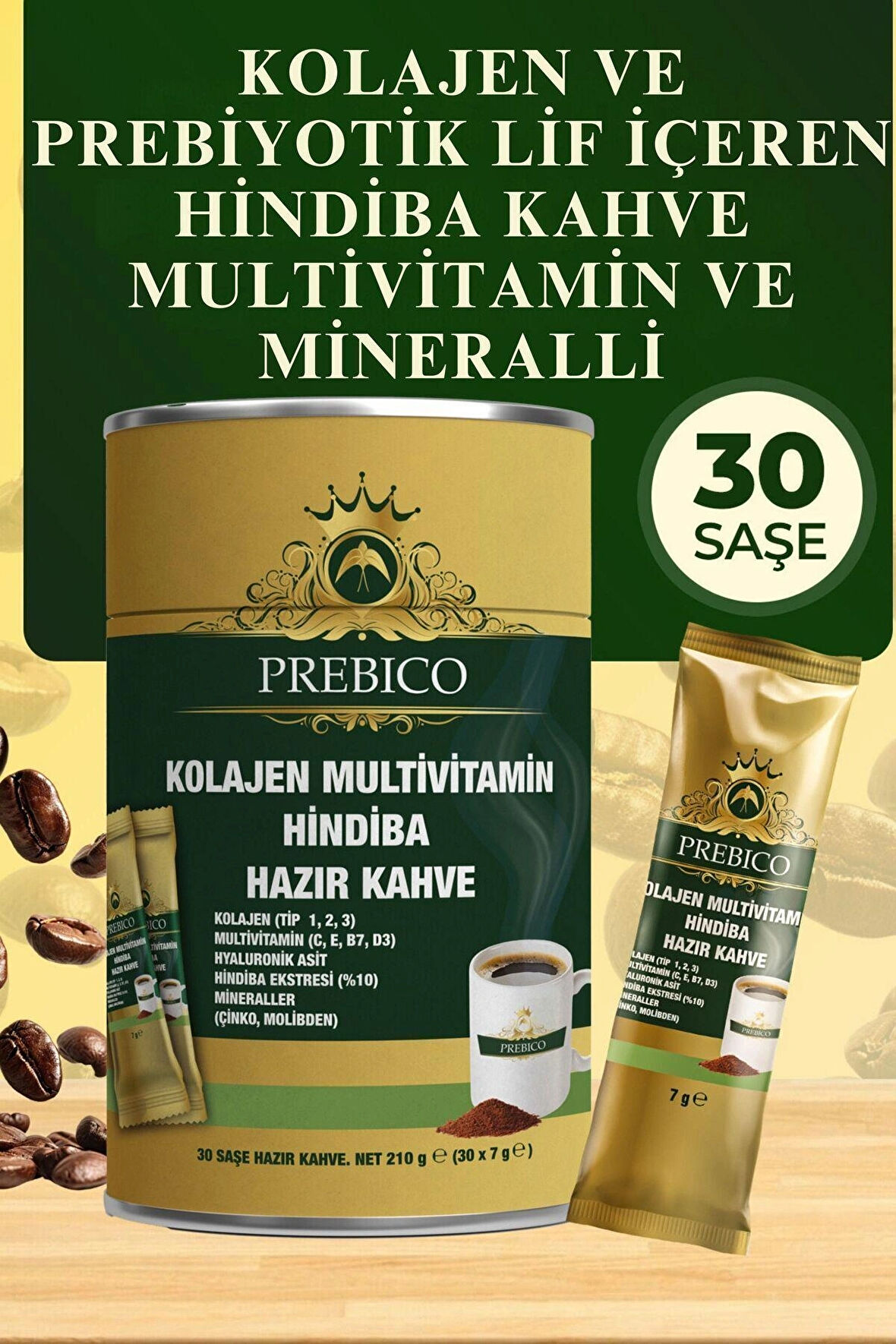 Prebico Prebiyotik Kolajenli Detoks Zayıflama Hindiba Kahvesi 30 Adet (Tübitak Marmara Teknokentte Geliştirildi)