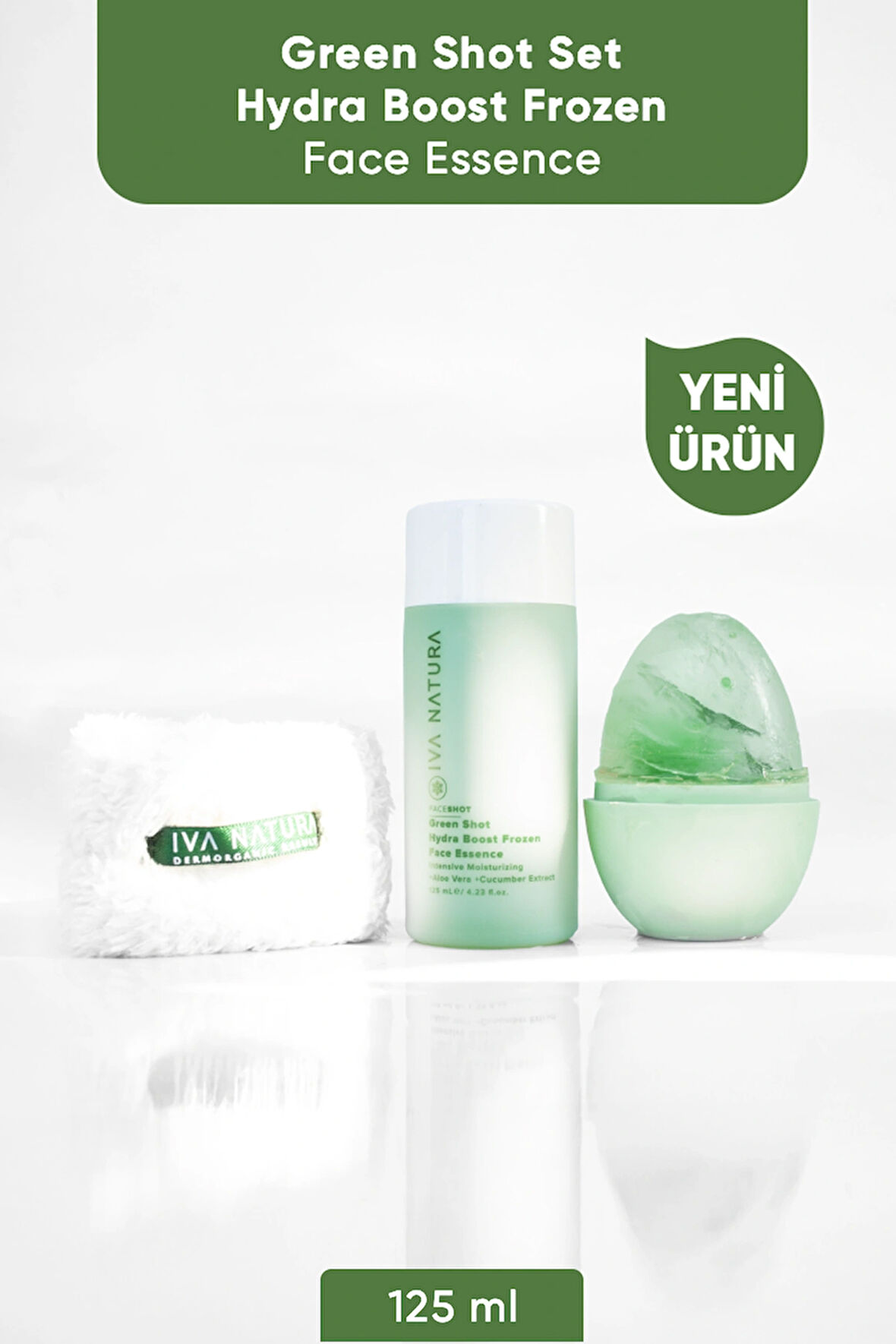 Iva Natura Green Face Shot - Frozen Face Essence 3'lü Set (ESSENCE+ BİLEKLİK HAVLU+BUZ KALIBI)