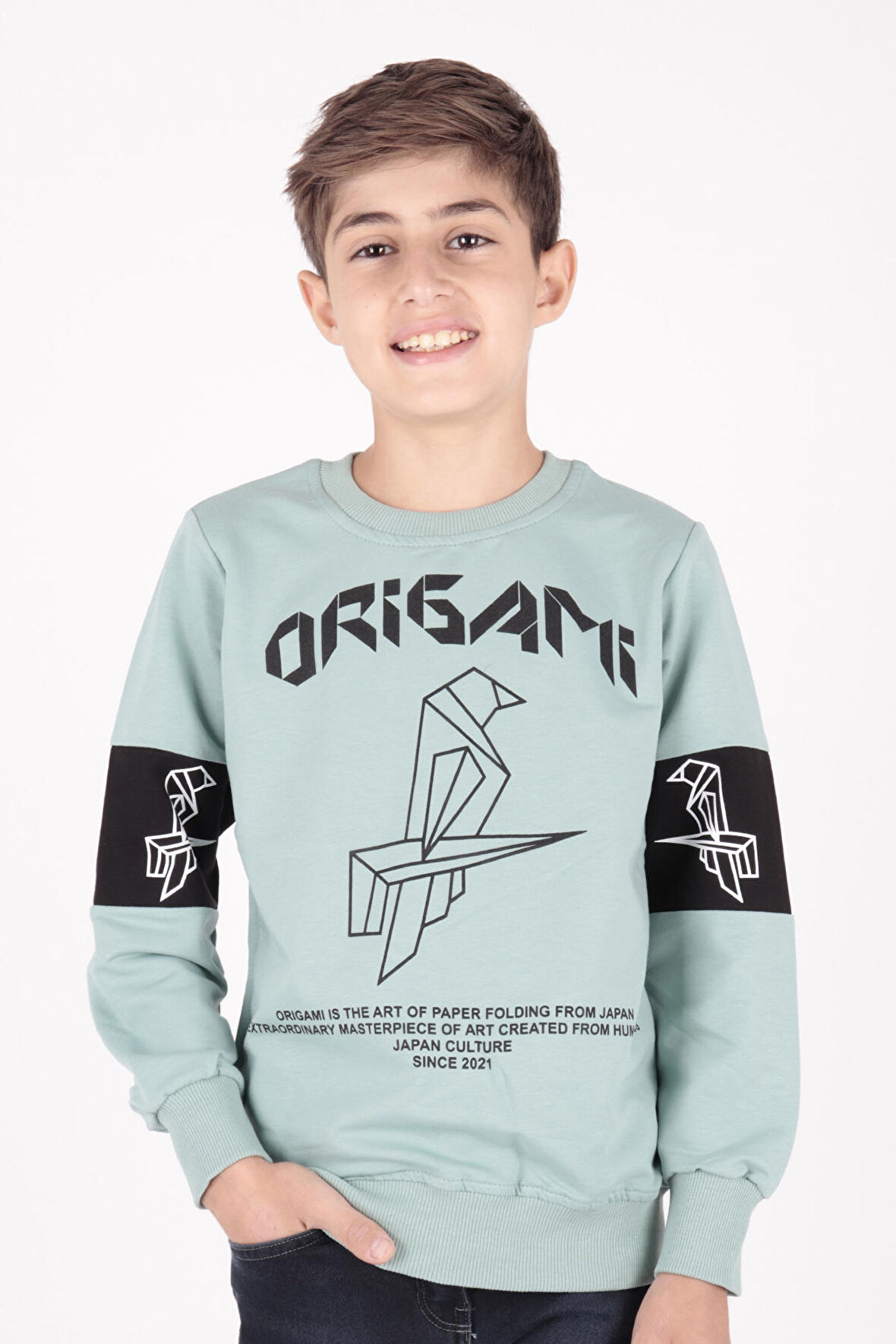 Erkek Çocuk Origami Baskılı Trend Sweatshirt Ak15160