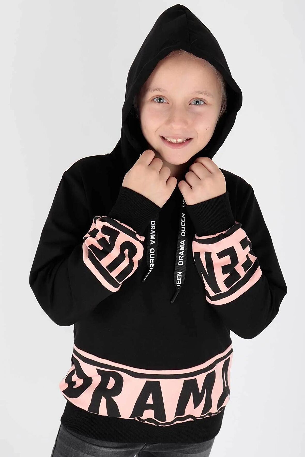 Kids Kız Drama Baskılı Sweat Uzun Kollu Kapşonlu Sweatshirt Pamuklu Ak13433