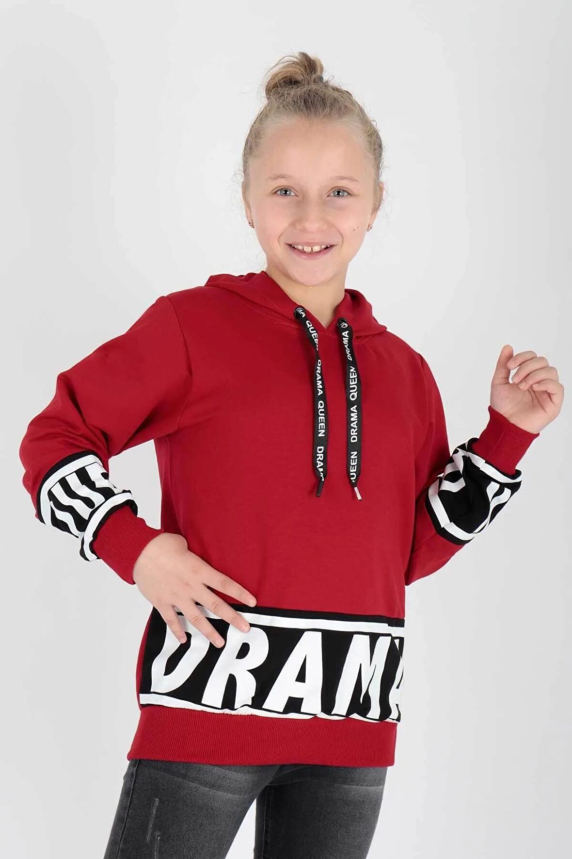 Kids Kız Drama Baskılı Sweat Uzun Kollu Kapşonlu Sweatshirt Pamuklu Ak13433