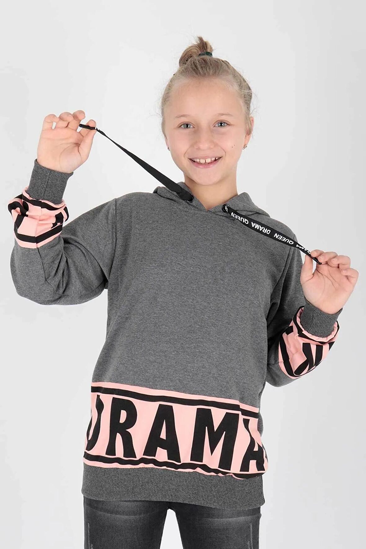 Kids Kız Drama Baskılı Sweat Uzun Kollu Kapşonlu Sweatshirt Pamuklu Ak13433