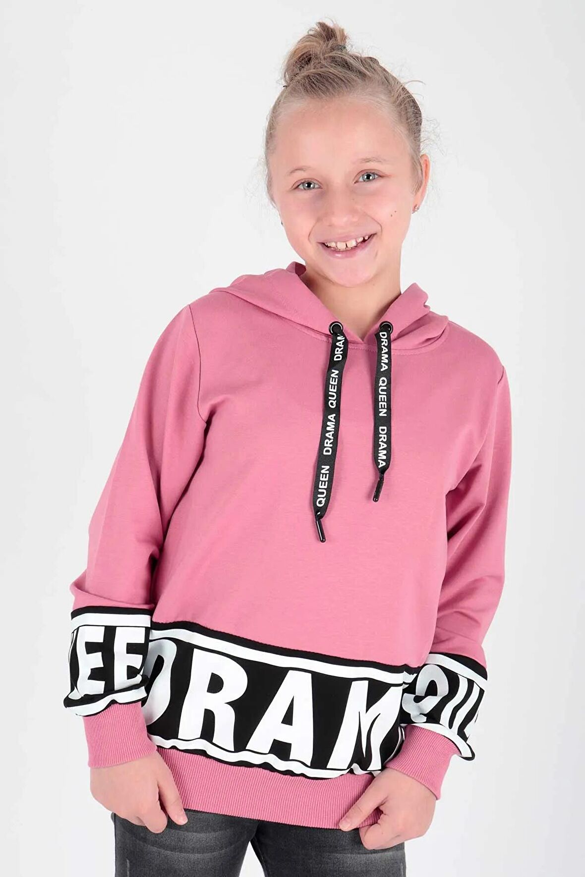 Kids Kız Drama Baskılı Sweat Uzun Kollu Kapşonlu Sweatshirt Pamuklu Ak13433