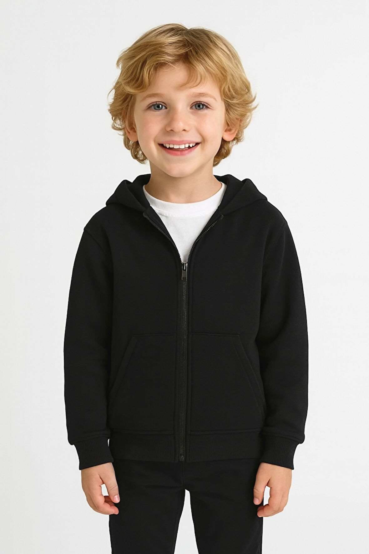 Kız - Erkek Çocuk Basic Fermuarlı Kalın 3 İplik Kışlık Okul Sweat Ak1815