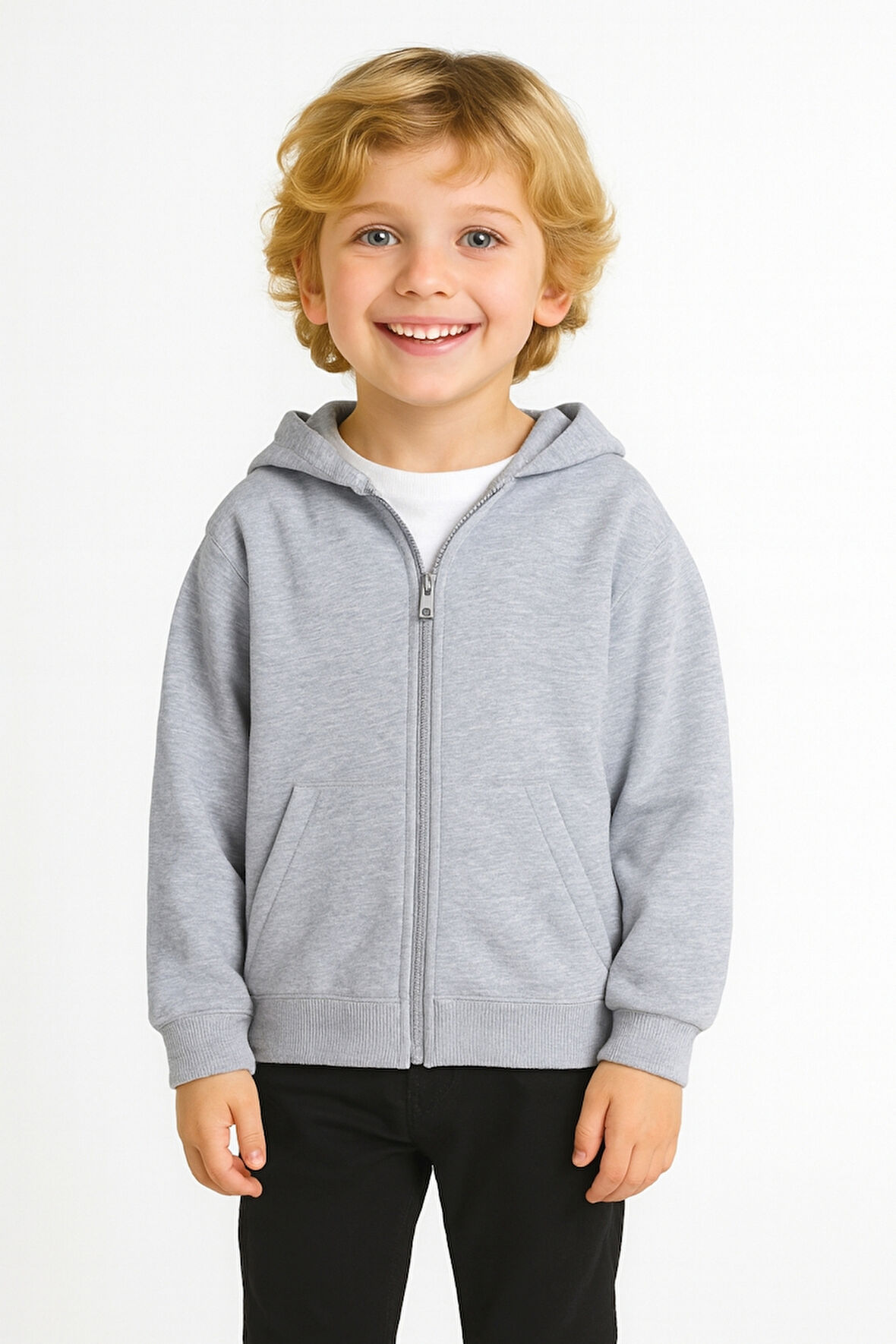 Kız - Erkek Çocuk Basic Fermuarlı Kalın 3 İplik Kışlık Okul Sweat Ak1815