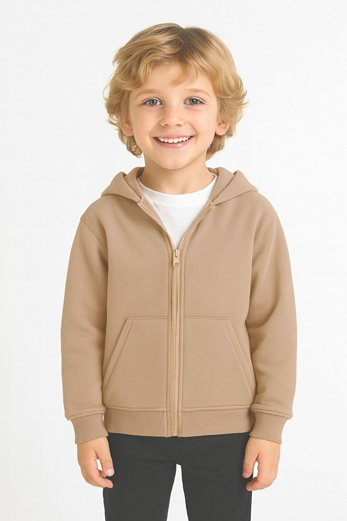 Kız - Erkek Çocuk Basic Fermuarlı Kalın 3 İplik Kışlık Okul Sweat Ak1815