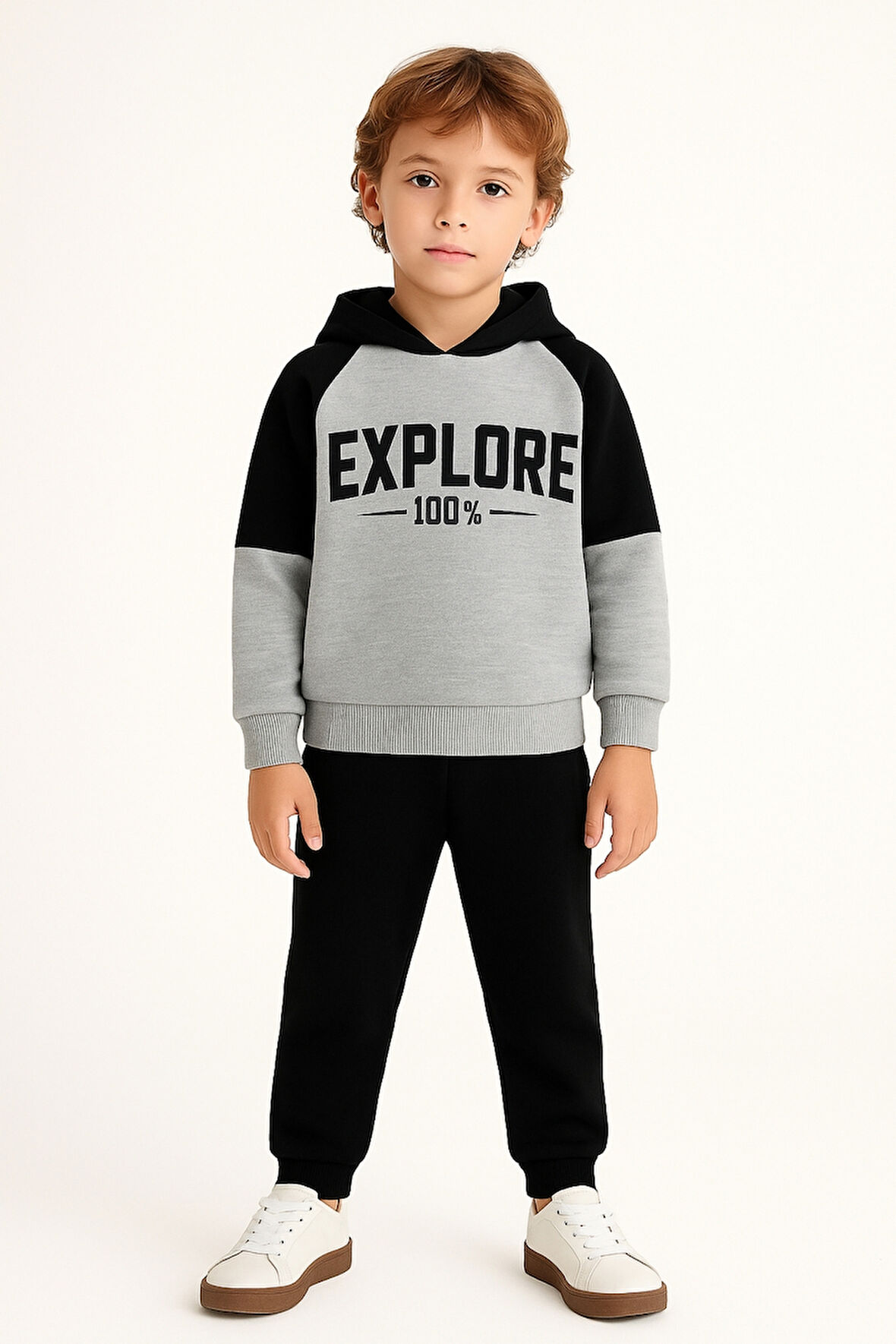 Erkek Çocuk Explore Baskılı 3 İplik Kalın Kışlık Alt Üst Takım Ak13539
