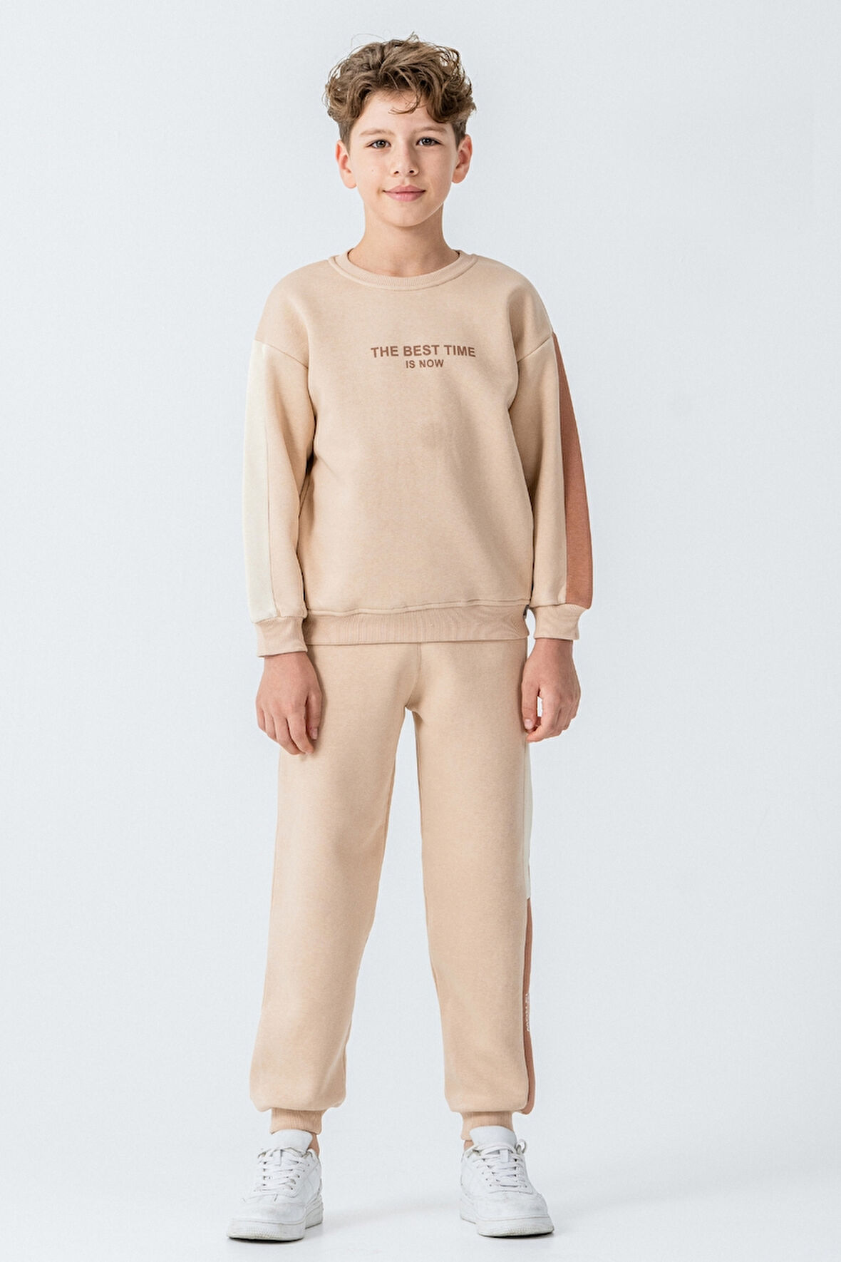 Erkek Çocuk The Best Tıme Is Now Baskılı 3 İplik Kalın Kışlık Eşofman Takımı Ak4230