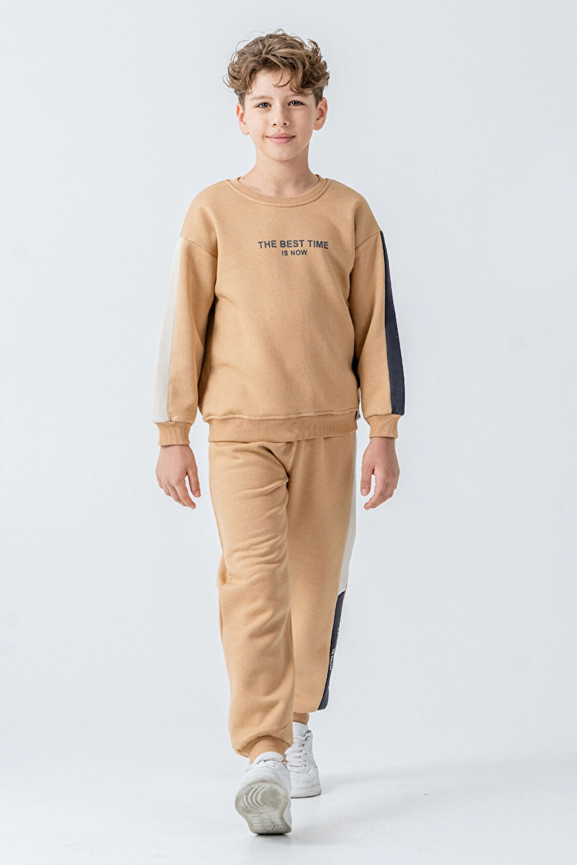 Erkek Çocuk The Best Tıme Is Now Baskılı 3 İplik Kalın Kışlık Eşofman Takımı Ak4230