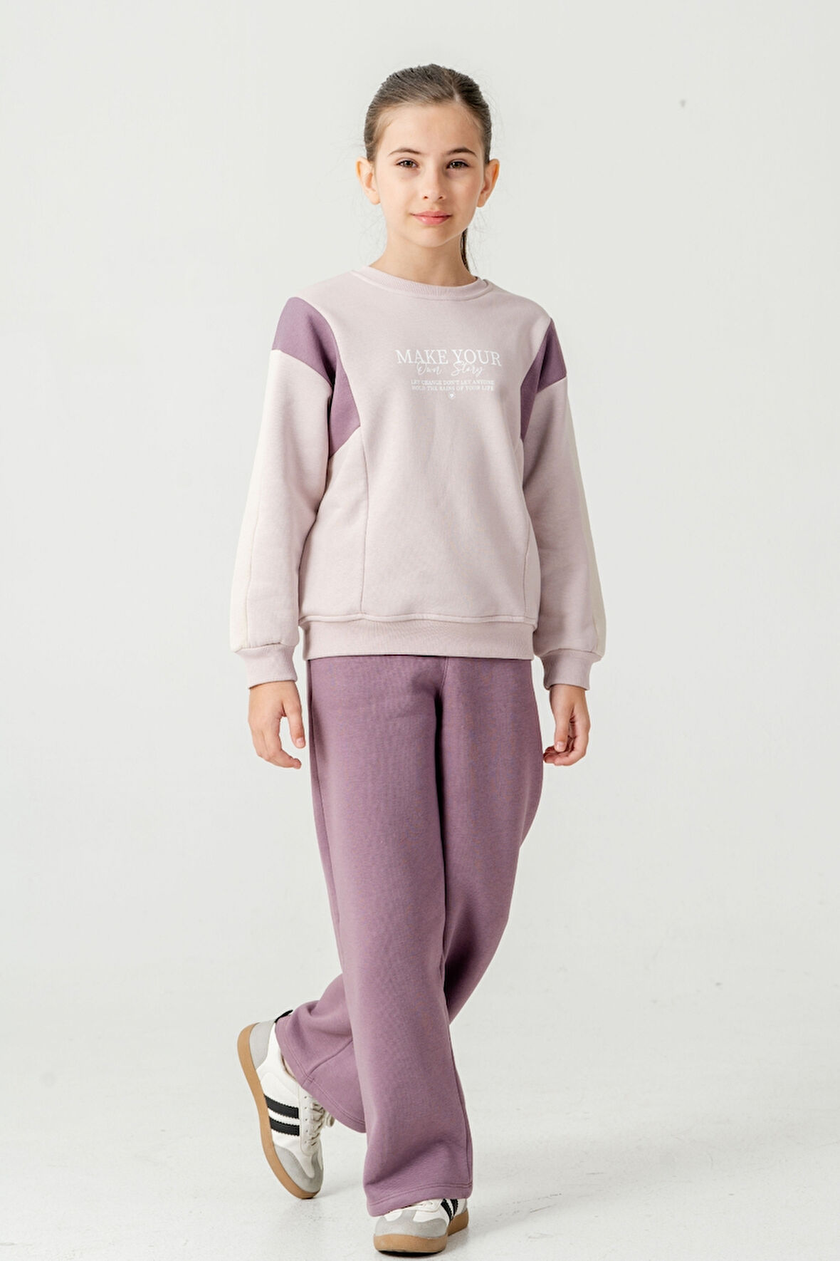 Kız Çocuk Make Your Baskılı 3 İplik Kalın Kışlık Eşofman Takımı Ak4227