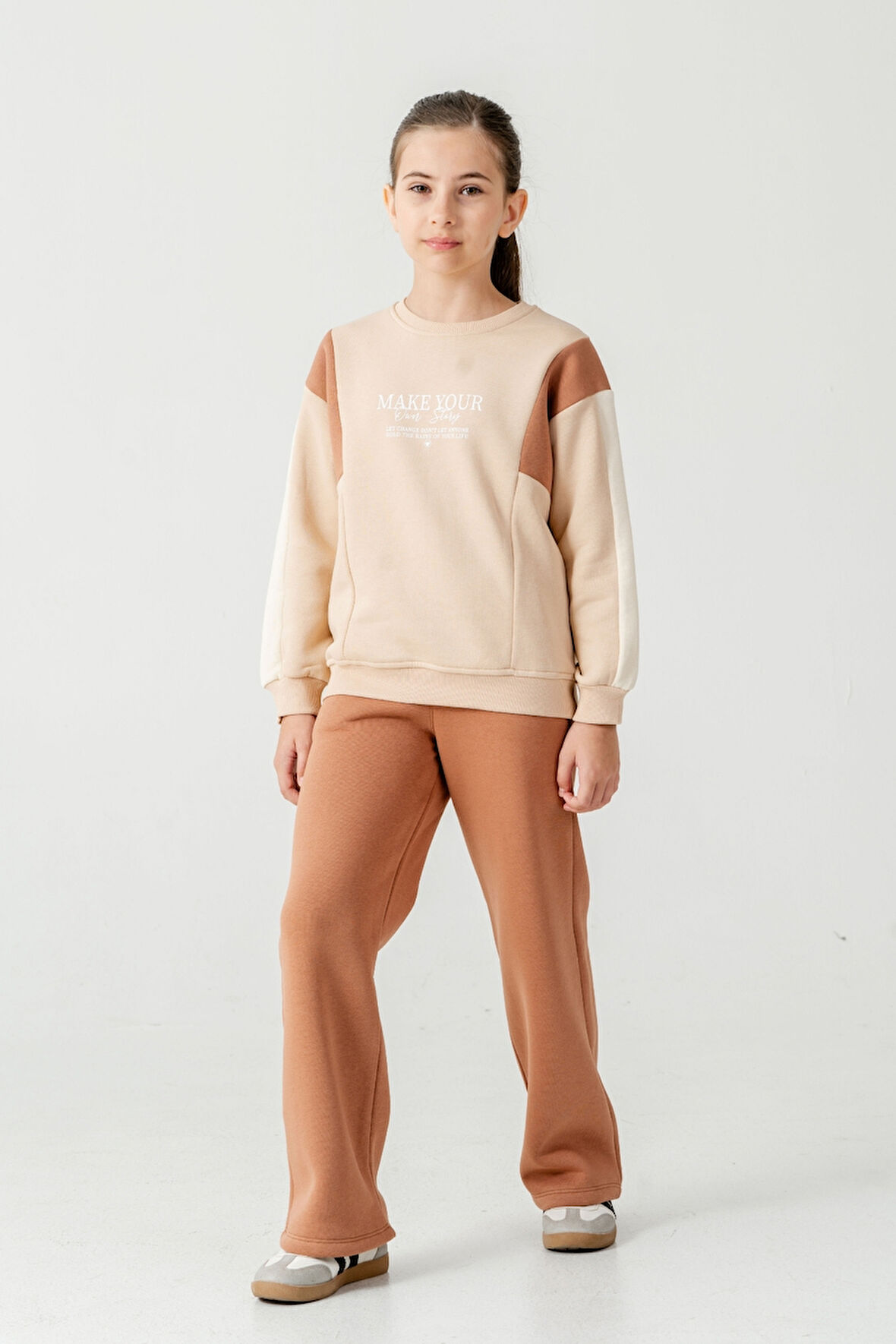 Kız Çocuk Make Your Baskılı 3 İplik Kalın Kışlık Eşofman Takımı Ak4227