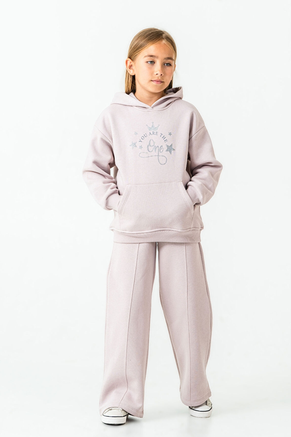Kız Çocuk You Are The One Baskılı 3 İplik Kalın Kışlık Eşofman Takımı Ak4204