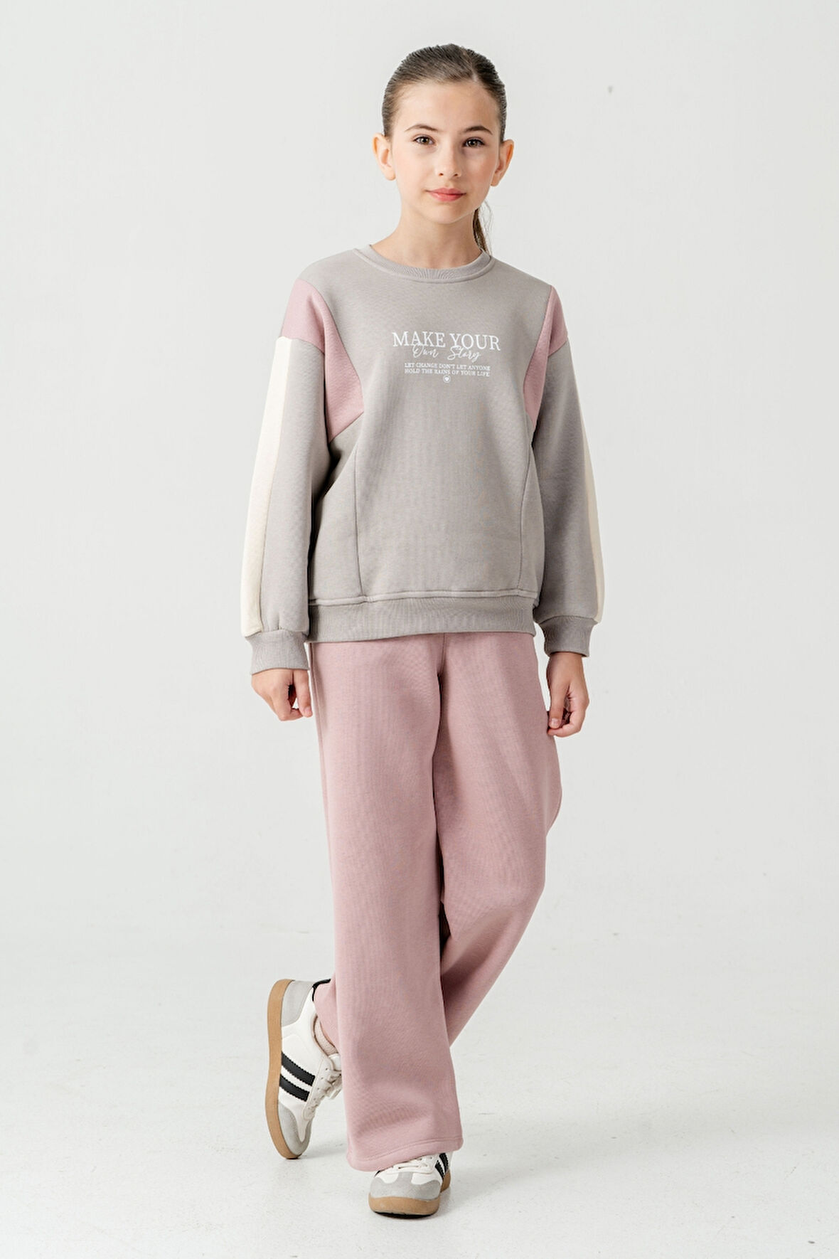 Kız Çocuk Make Your Baskılı 3 İplik Kalın Kışlık Eşofman Takımı Ak4227