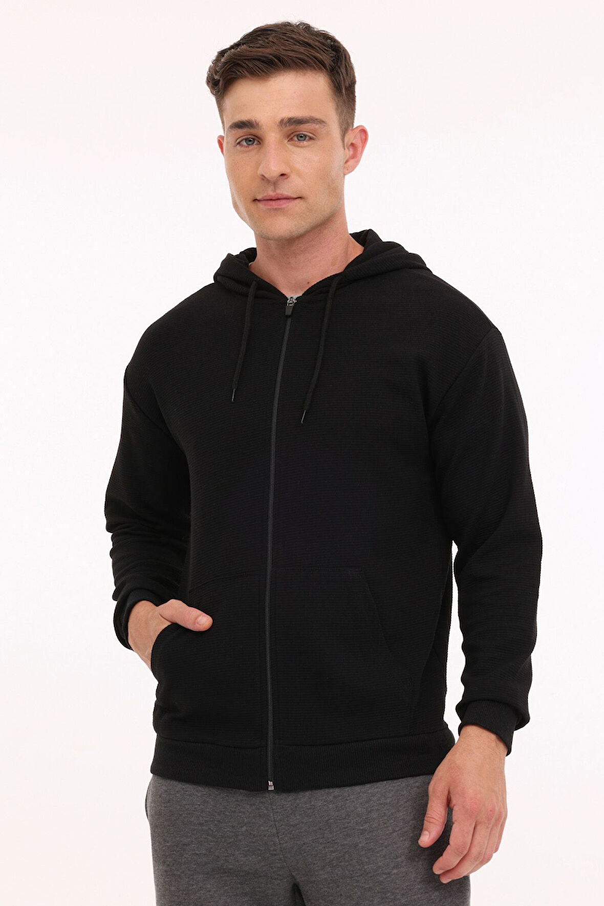 MR OTN87 FZ HD 4PR Siyah Erkek Eşofman Üstü