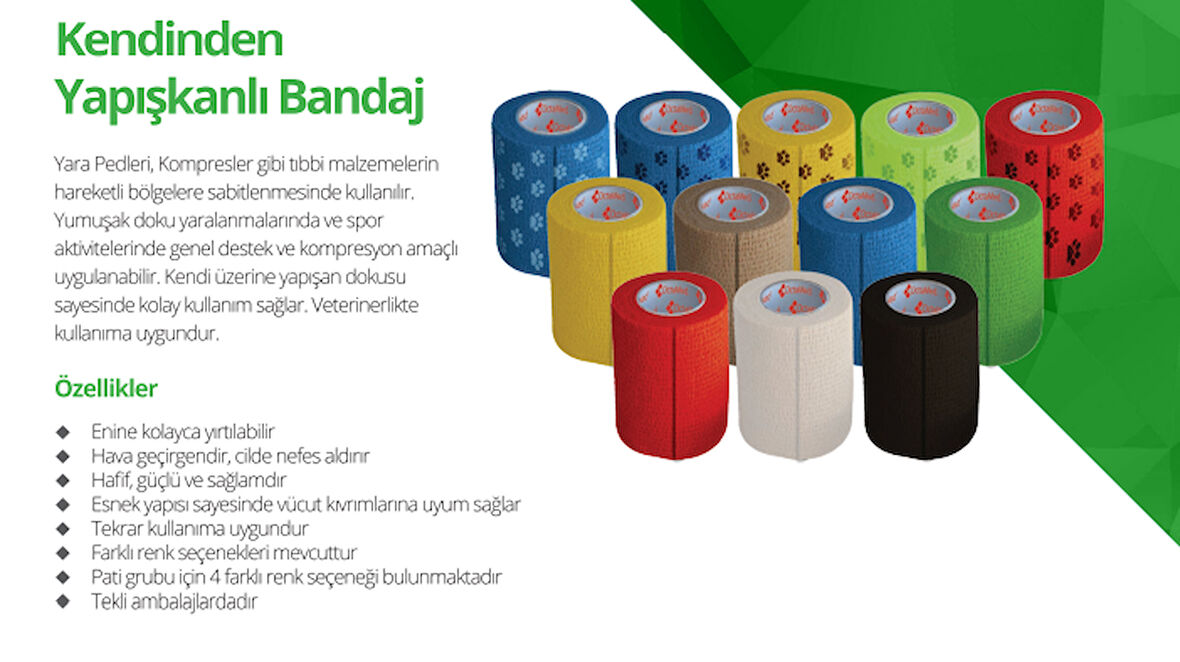 Medikalcim  Kendinden Yapışkanlı Bandaj Koban Bandaj 5 cm x 4,5 m  Yeşil Renk 1 Adet