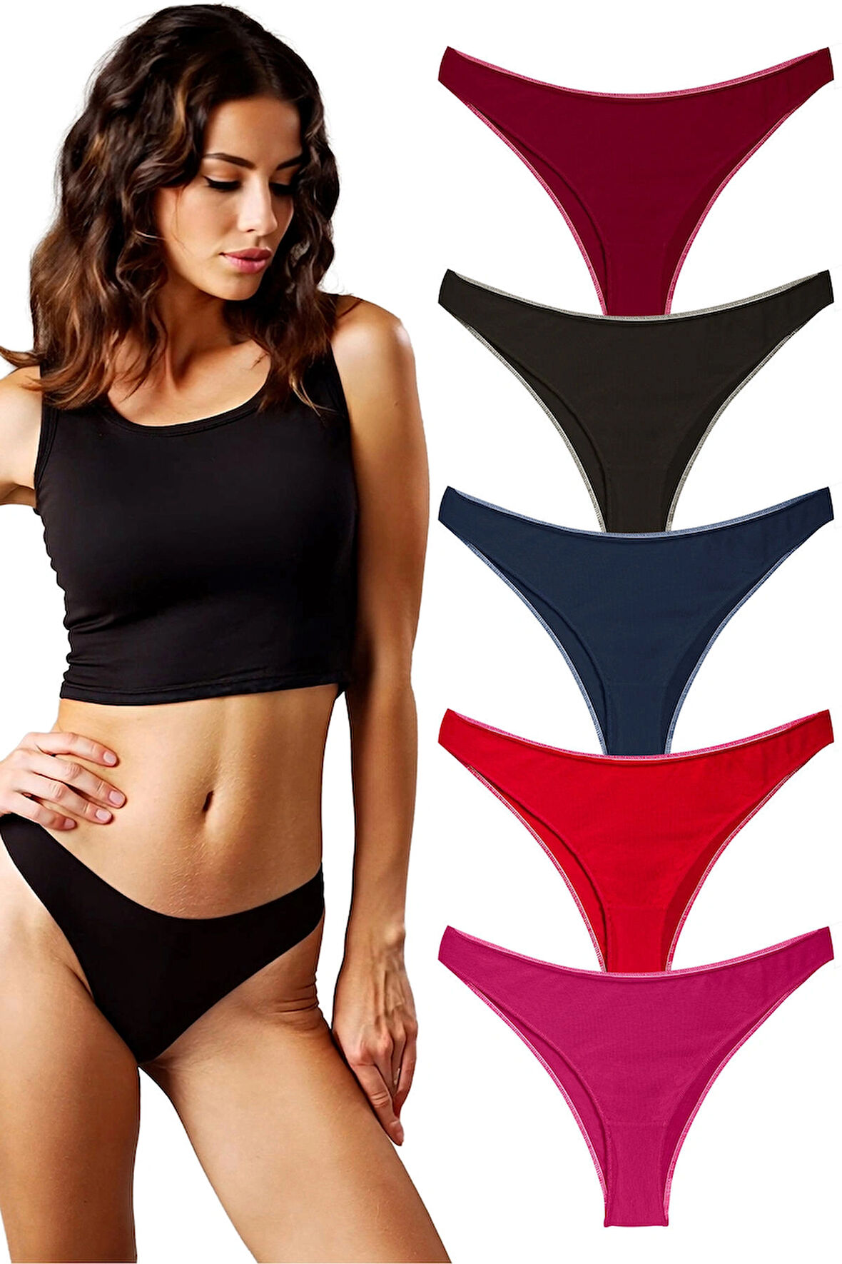 YohannesClub, Kadın, Pamuklu Brazilian Basic Külot, Çok Renkli, 5'li Paket