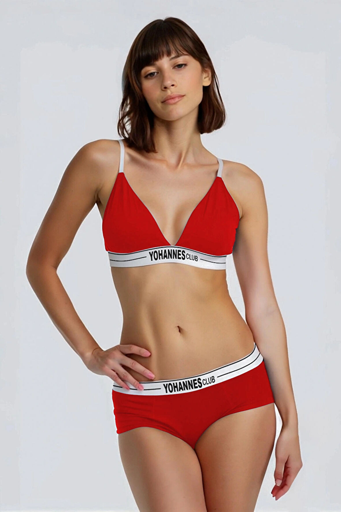 Yohannes Club, Kadın Pamuklu İç Çamaşırı Takımı, Renk Seçenekli, (Üçgen Sütyen-Kemerli Boyshort-Boxer Külot)