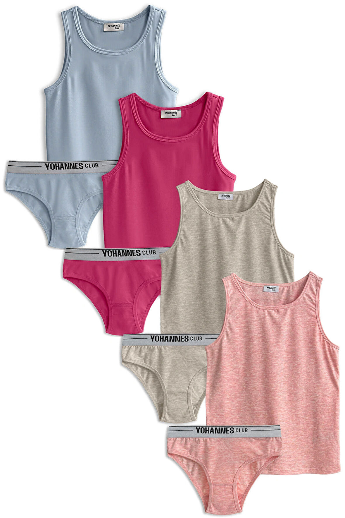 Yohannes Club, Kız Çocuk, Pamuklu Slip&Atlet, Alt-Üst,  4 Çift Takım, Karışık Renkli